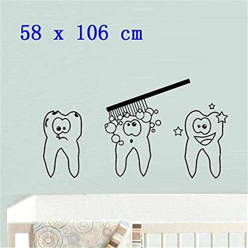 BB.er Cute Cartoon Tooth Wall Sticker - 58 x 106 cm Waterproof Dental Decor for Kids Bathroom, Clinic & Classroom - Fun Dental Hygiene Education Decal