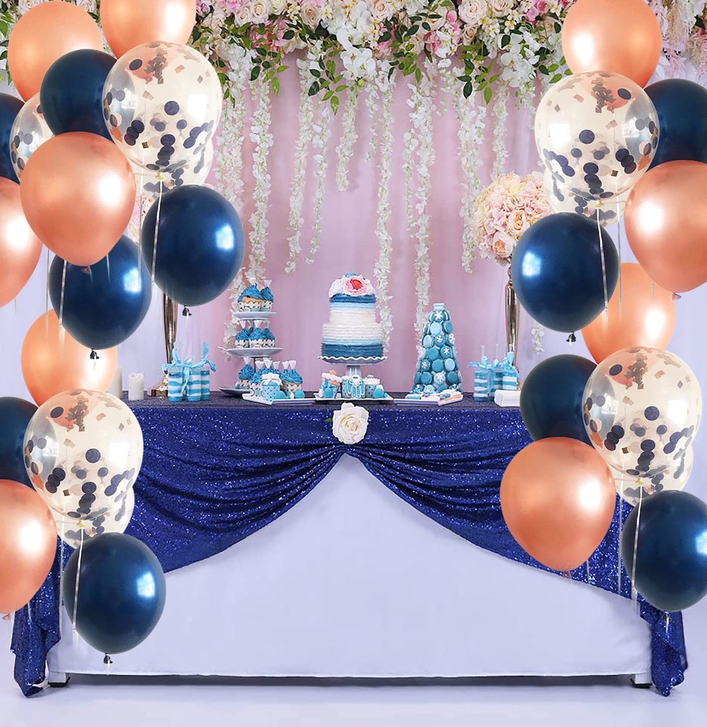Navy Blue & Rose Gold Balloons - Elegant Bridal Shower, Gender Reveal, Birthday & Wedding Decorations | Perfect for Baby Showers, Parties & Special Events