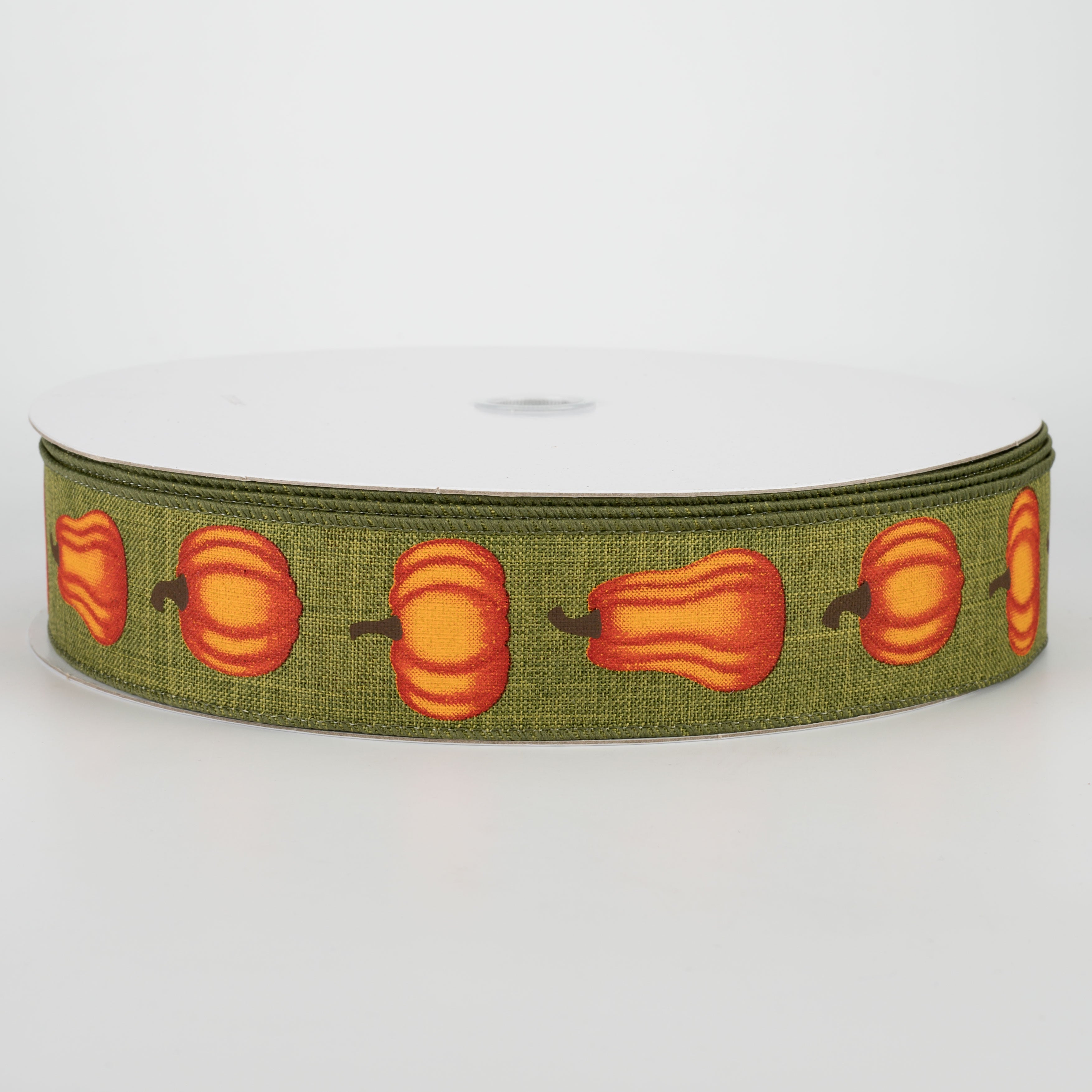 1.5 Inch Orange Pumpkin Ribbon with Moss Design - 50 Yards Bulk Roll for Fall Decorations, Gift Wrapping, and DIY Crafts