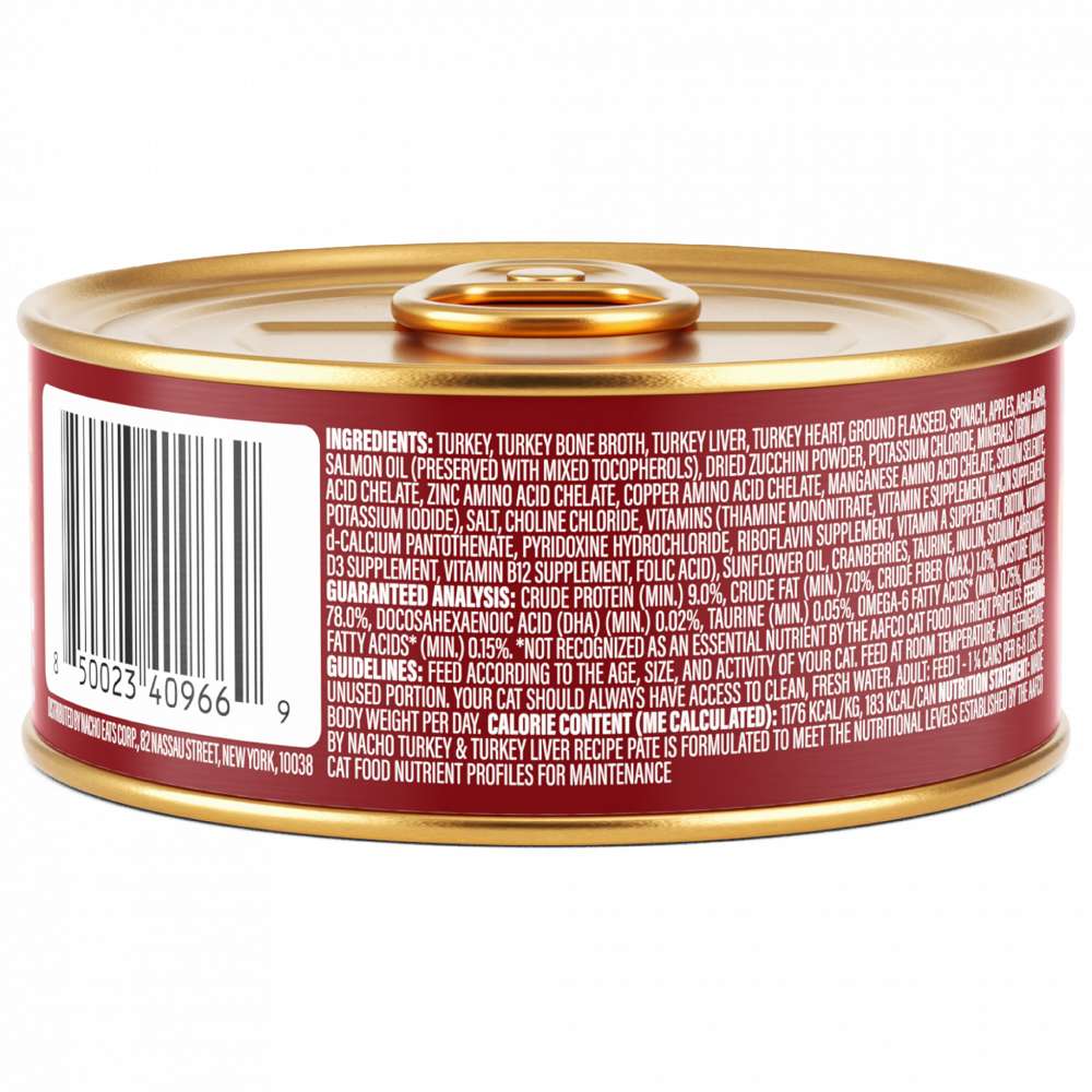 Made By Nacho Cage-Free Turkey & Turkey Liver Recipe Pate – Grain-Free Wet Cat Food for Indoor & Outdoor Cats – Perfect for Picky Eaters & Sensitive Stomachs