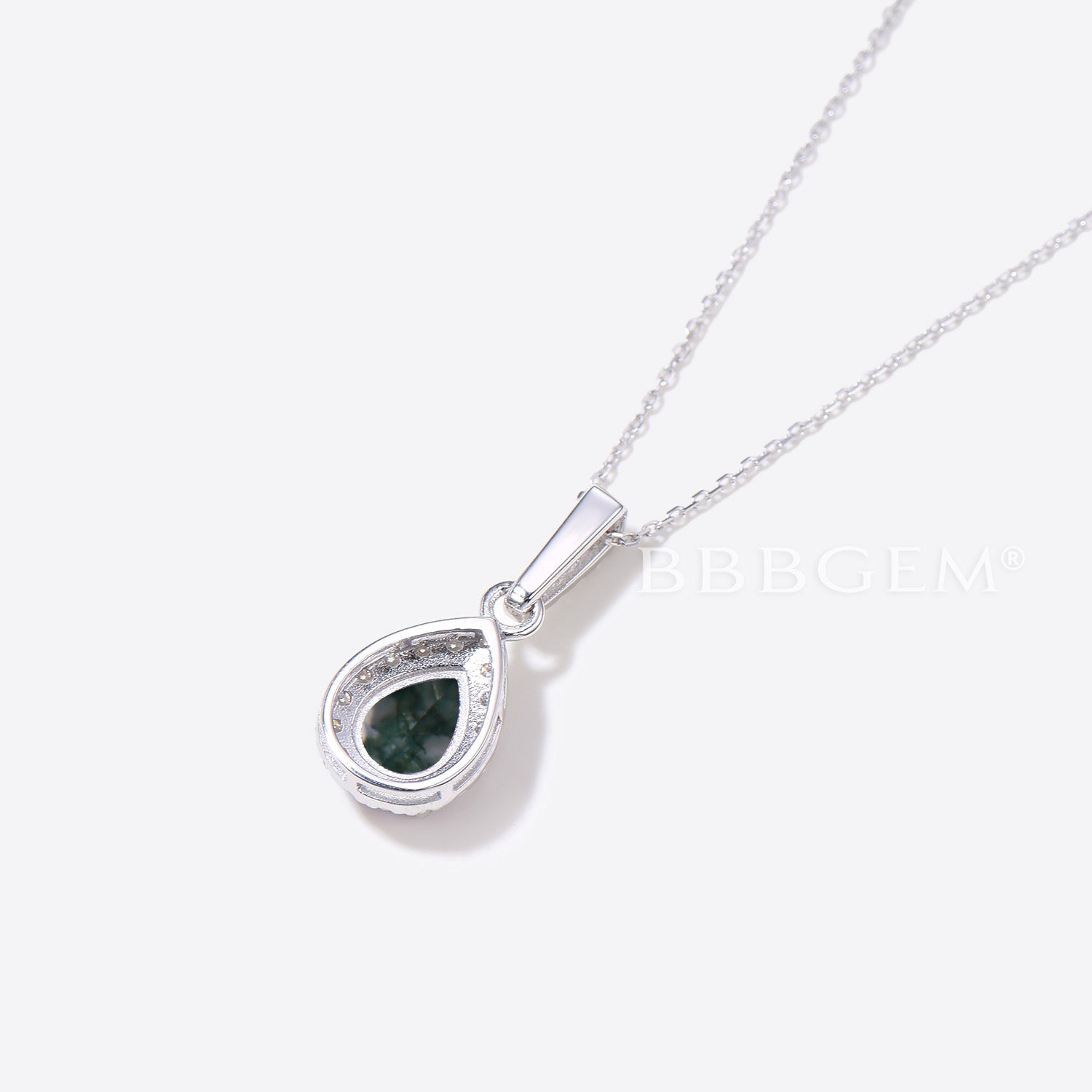 Elegant Teardrop Green Moss Agate Pendant Necklace with Diamond Halo - Perfect for Weddings, Anniversaries & Special Occasions