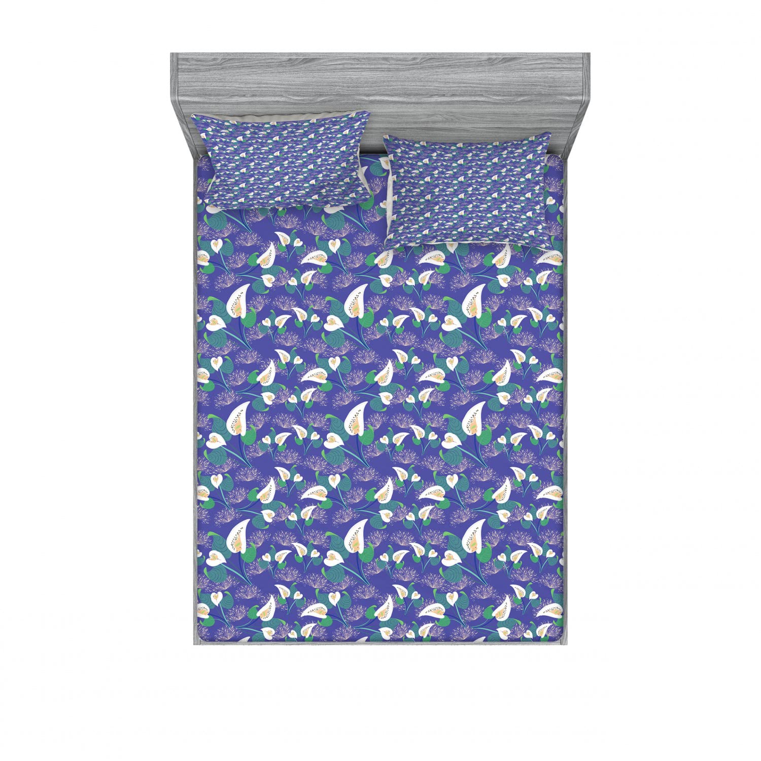 Ambesonne Floral 2-Piece Queen Size Fitted Sheet Set with 4 Pillow Shams - Peacock Tail Design Multicolor Bedding Decor for Master Bedroom & Guest Room