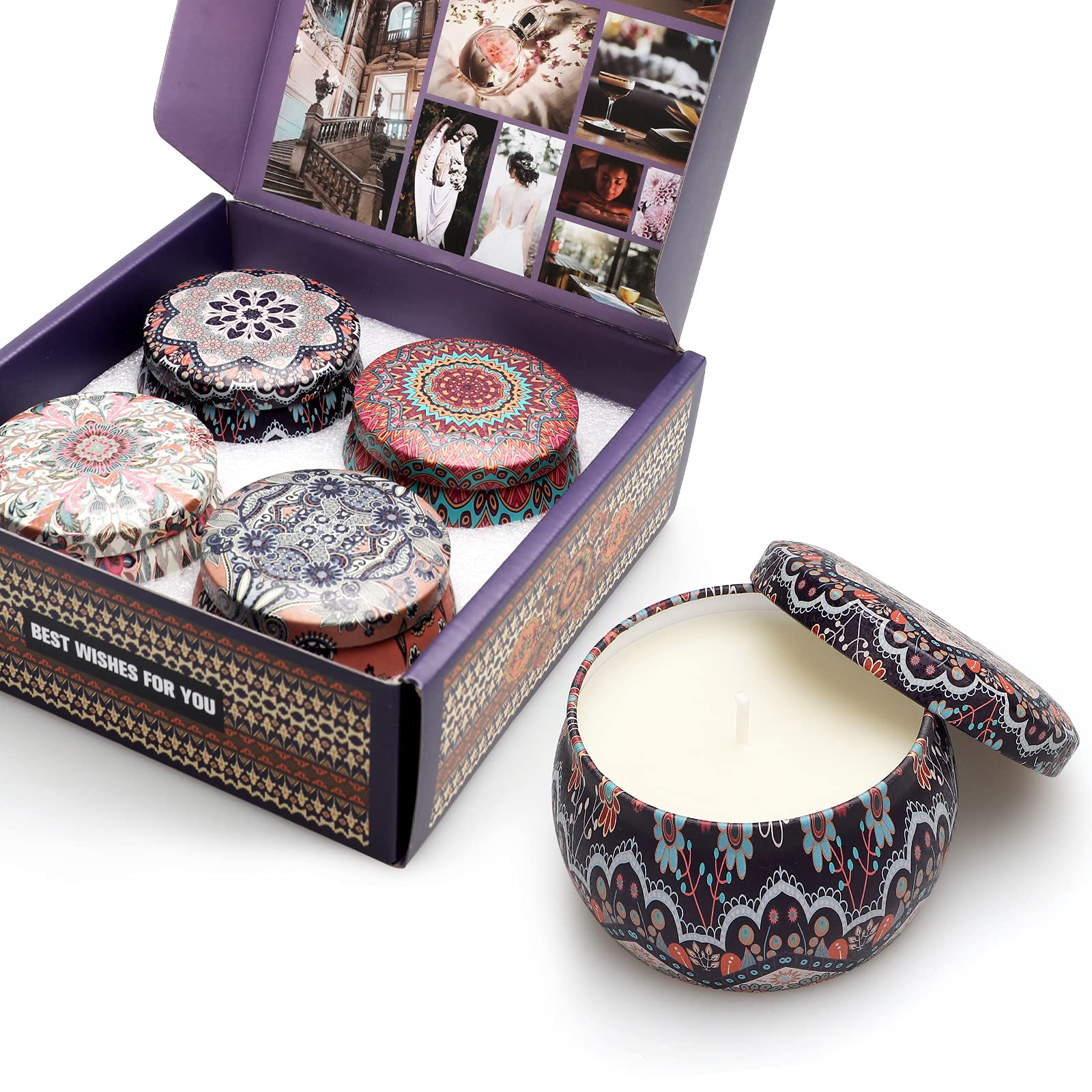 Lavender Scented Candles Gift Set - 4 Pack Aromatherapy Candles with 8% Essential Oils for Stress Relief & Relaxation - Perfect Birthday, Anniversary Gifts for Women, Girlfriend, Mom & Teacher - Ideal for Home Spa, Yoga & Meditation Sessions