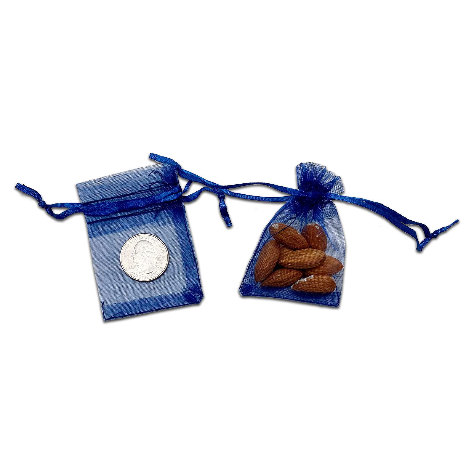 100-Pack Navy Blue Sheer Organza Drawstring Gift Bags 2x2.75