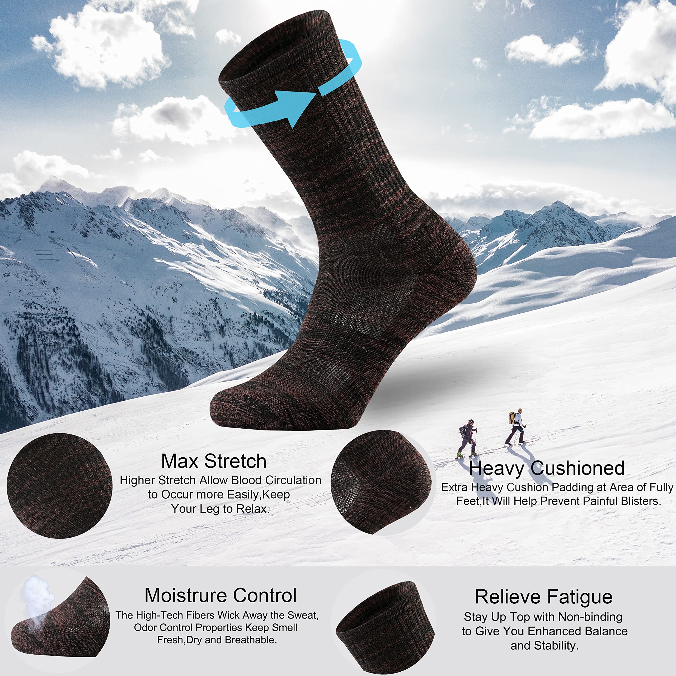 Ortis Men's Merino Wool Cushion Crew Socks - Moisture Wicking, Lightweight & Breathable for Hiking, Cycling & Outdoor Activities - Perfect for Trail Running, Camping & Winter Sports