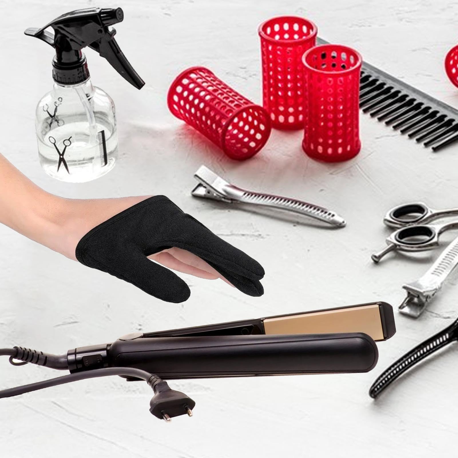 Professional 3 Finger Heat Resistant Gloves for Hair Dye & Styling - Salon Quality Thermal Protection for Coloring, Straightening & Curling