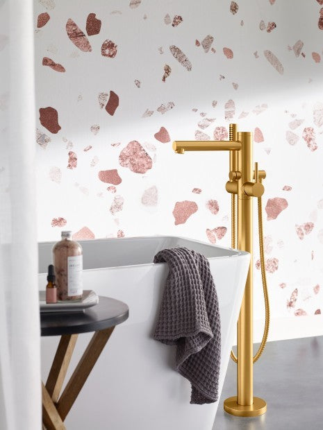 Moen Align Floor Mount Tub Filler in Brushed Gold 395BG - Modern Bathroom Faucet for Freestanding Bathtubs, Luxury Spa & Home Renovation
