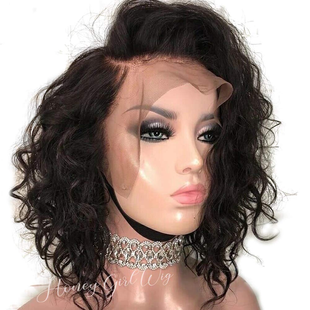 13x6 Glueless Lace Front Wig with Fake Scalp - 10A Brazilian Virgin Human Hair Bob Wig for Black Women | Pre-Plucked Curly Short Hair with Baby Hair | Perfect for Daily Wear, Cosplay & Protective Styling
