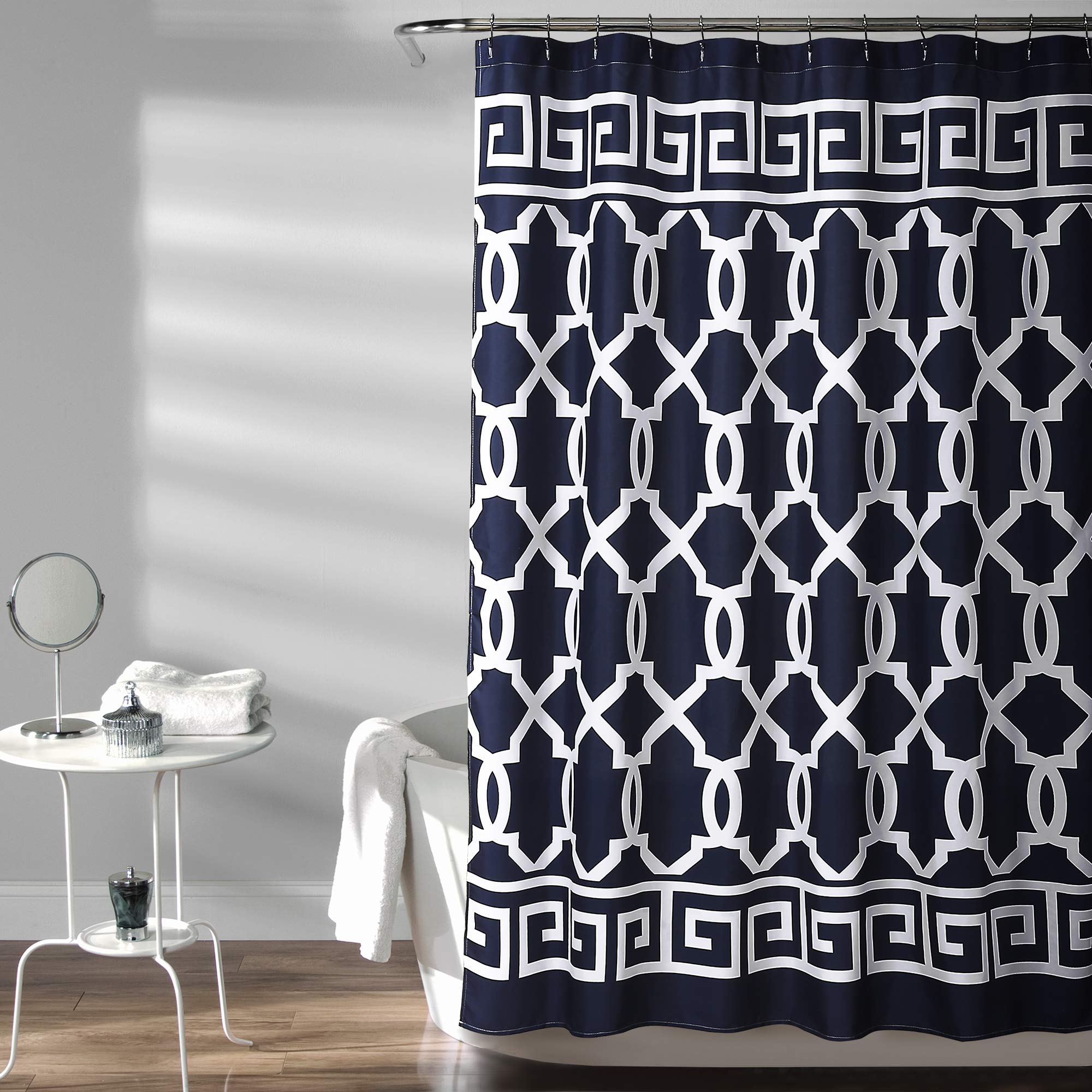 Lush Decor Navy Maze Border Shower Curtain 72x72 for Bathroom Decor