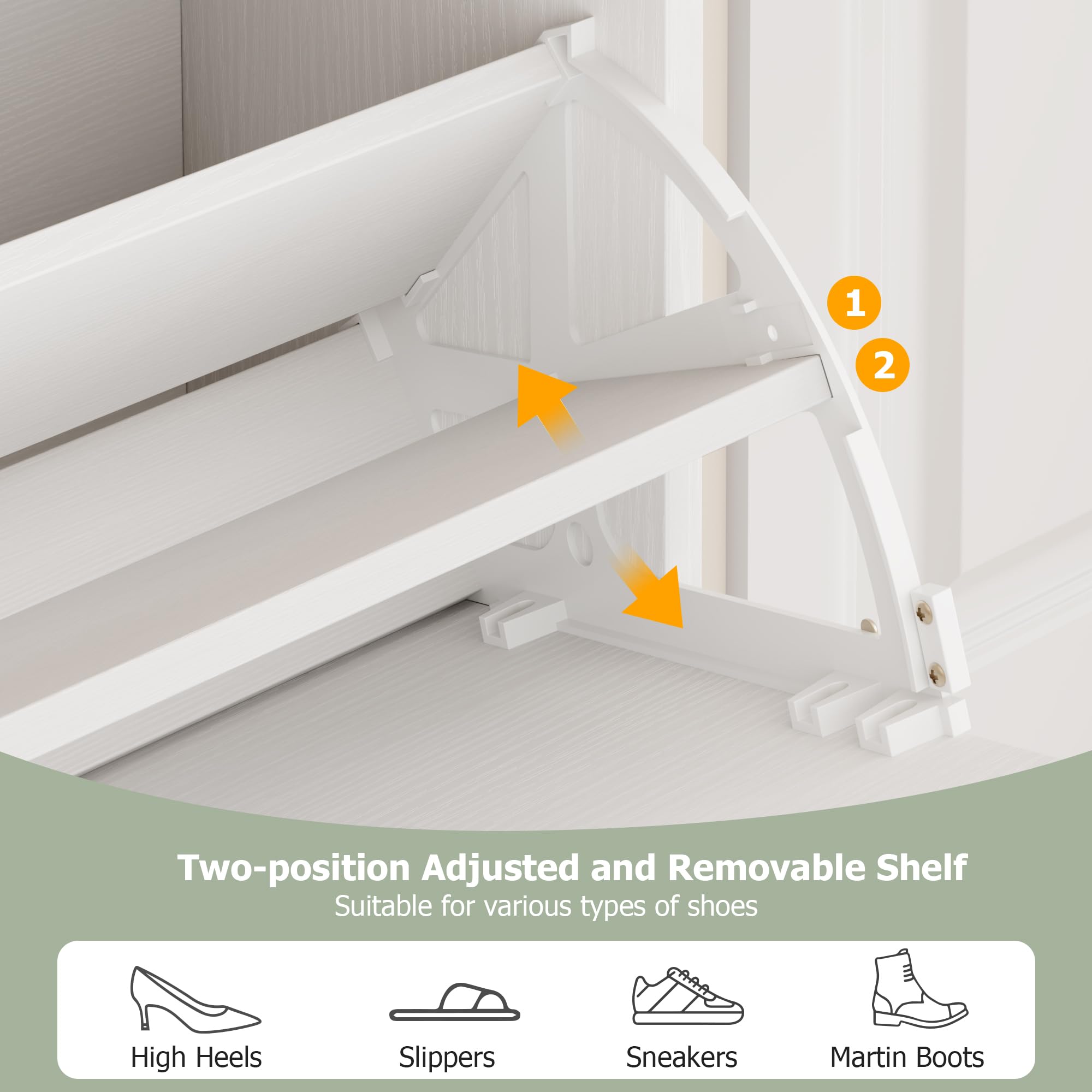 Rattan Shoe Storage Cabinet for Entryway - Narrow Wooden Shoe Organizer with 2 Flip Drawers & 2 Regular Drawers, Freestanding Hidden Shoe Rack with Sturdy Metal Legs in White - Perfect for Small Spaces, Hallway Organization & Apartment Living