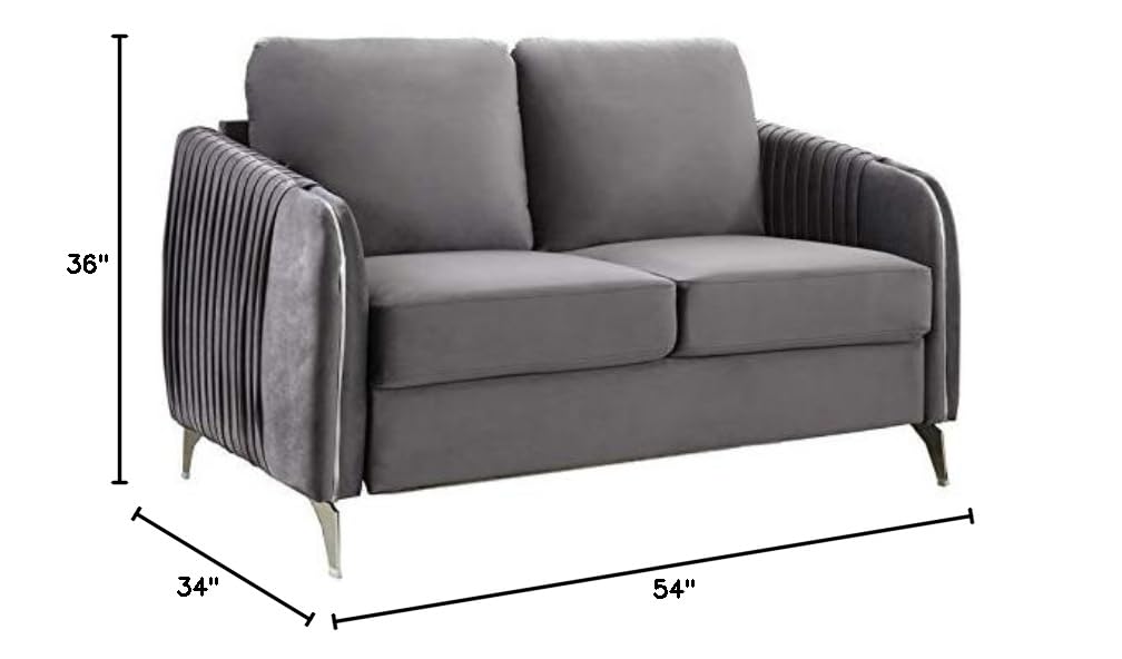 Lilola Home Hathaway Gray Velvet Modern Loveseat Couch - Stylish Small Sofa for Living Room, Apartment & Office (2-Seater)