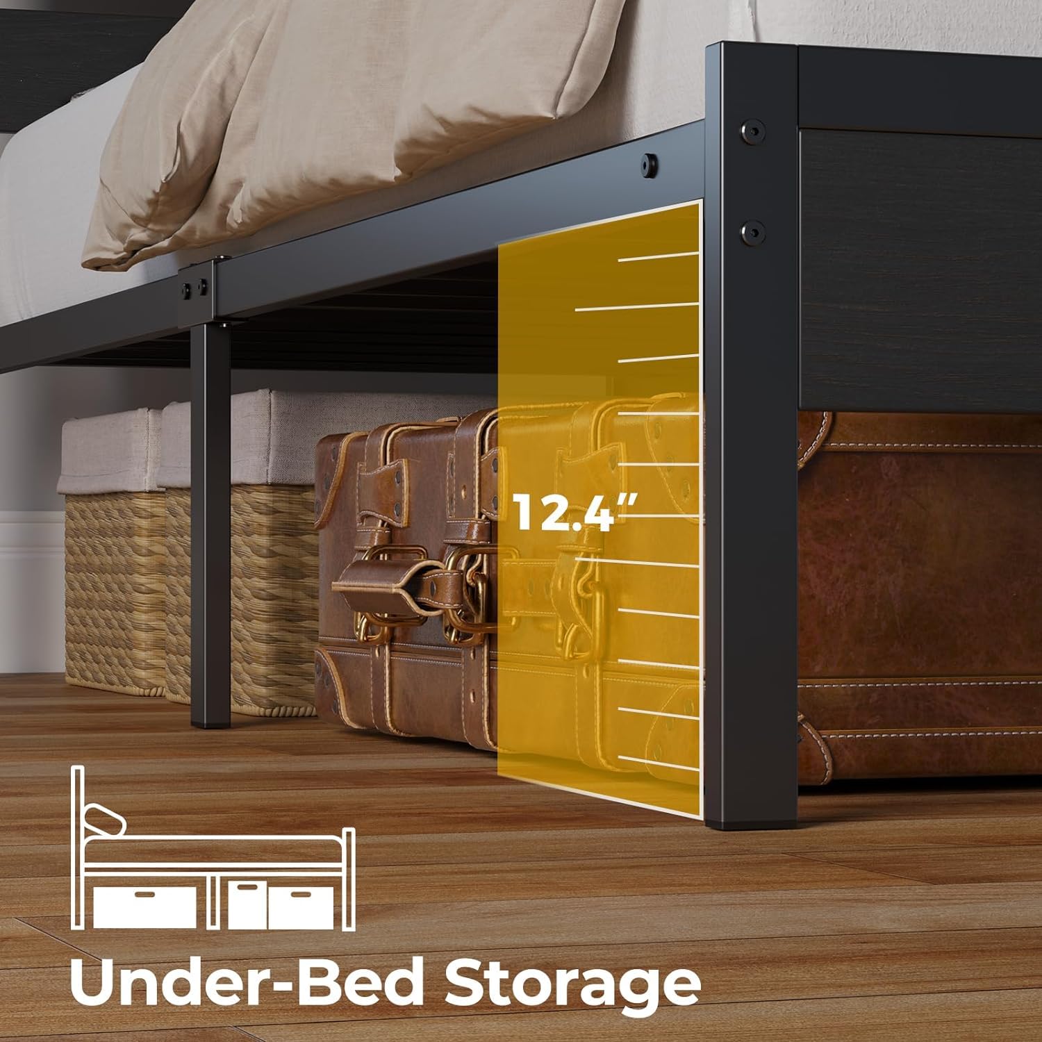 **Rolanstar Twin Size Bed Frame with USB Charging & LED Lights, Wood Storage Headboard, Black Metal Platform Bed - Under Bed Storage, No Box Spring Needed, Noise-Free - Perfect for Small Bedrooms, Dorms & Guest Rooms**