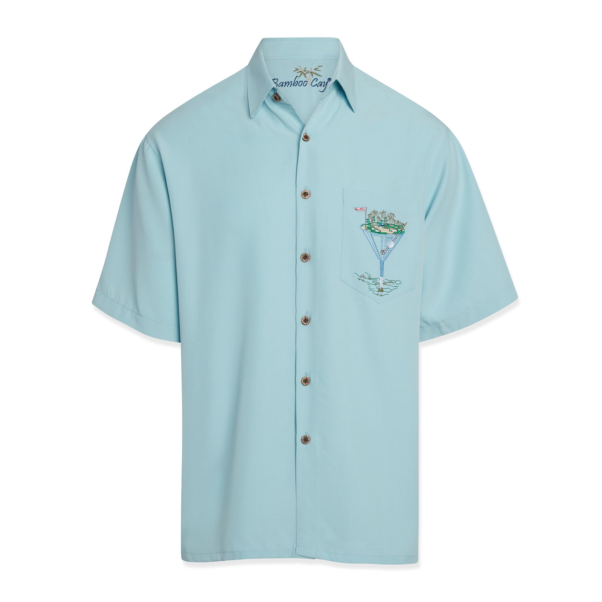 Bamboo Cay Men's Short Sleeve Casual Embroidered Woven Shirt for Golf, Bar & Summer Outings | Breathable Comfort Shirt for Outdoor Activities