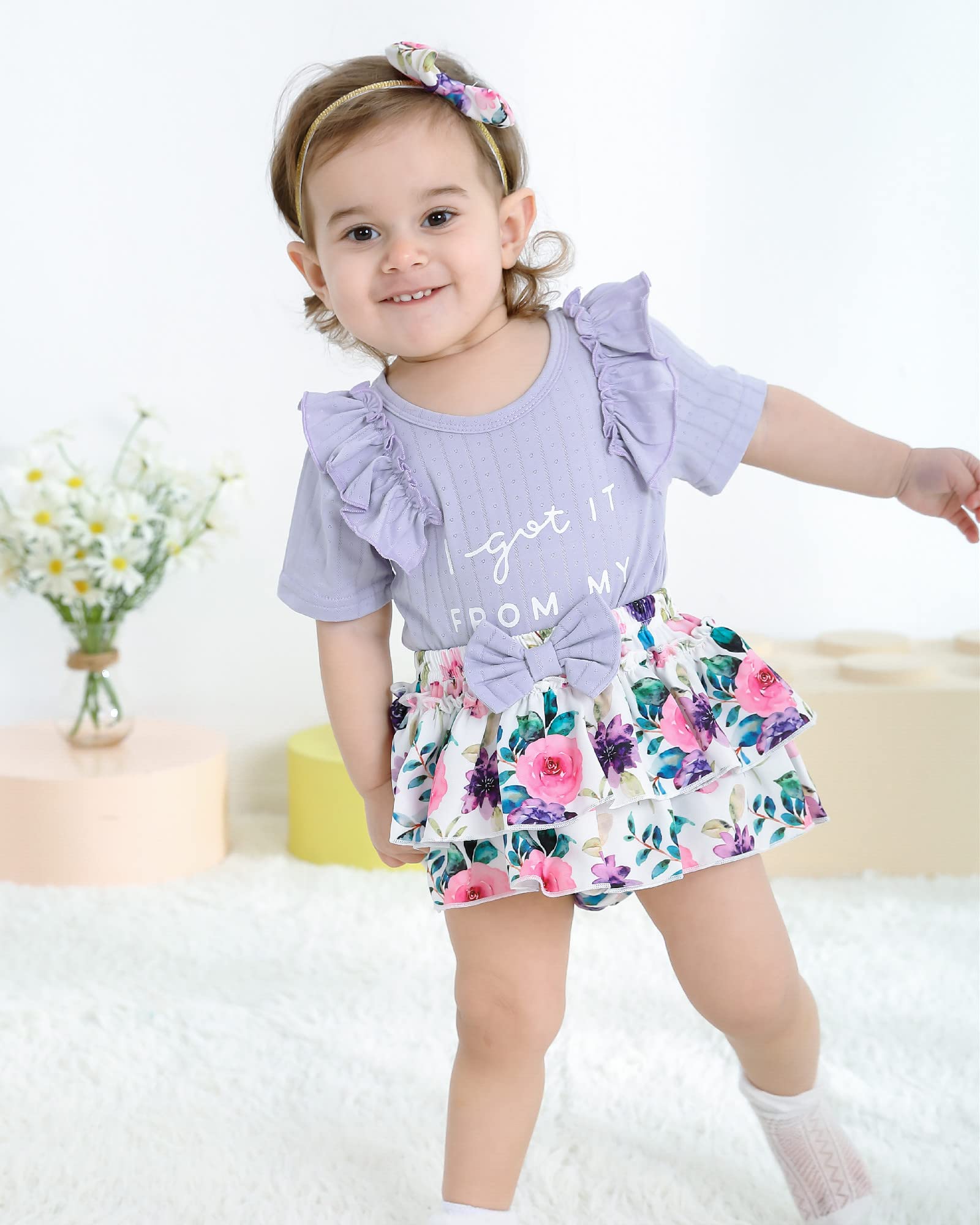 Mioglrie Newborn Baby Girl Clothes Set - Floral Romper & Shorts Outfit for Summer | Cute Infant Girl Fashion | Perfect for Playdates, Photo Shoots & Family Outings