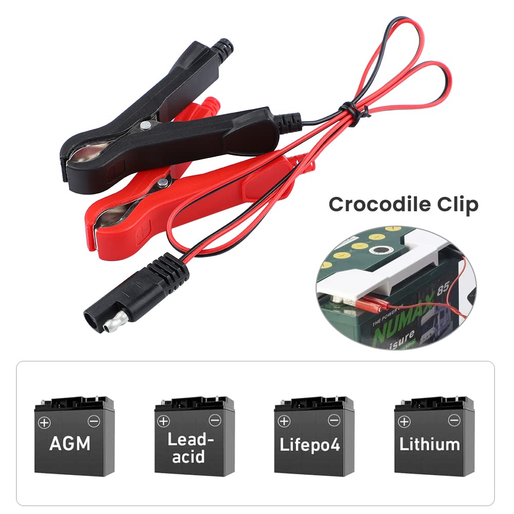 12V 2FT Battery Charger Cable with Alligator Clips & Cigarette Lighter Adapter - O-Ring to SAE Power Cord for Solar Panels, Car Inverters, Battery Chargers - Perfect for RV, Boat, and Off-Grid Power Supply