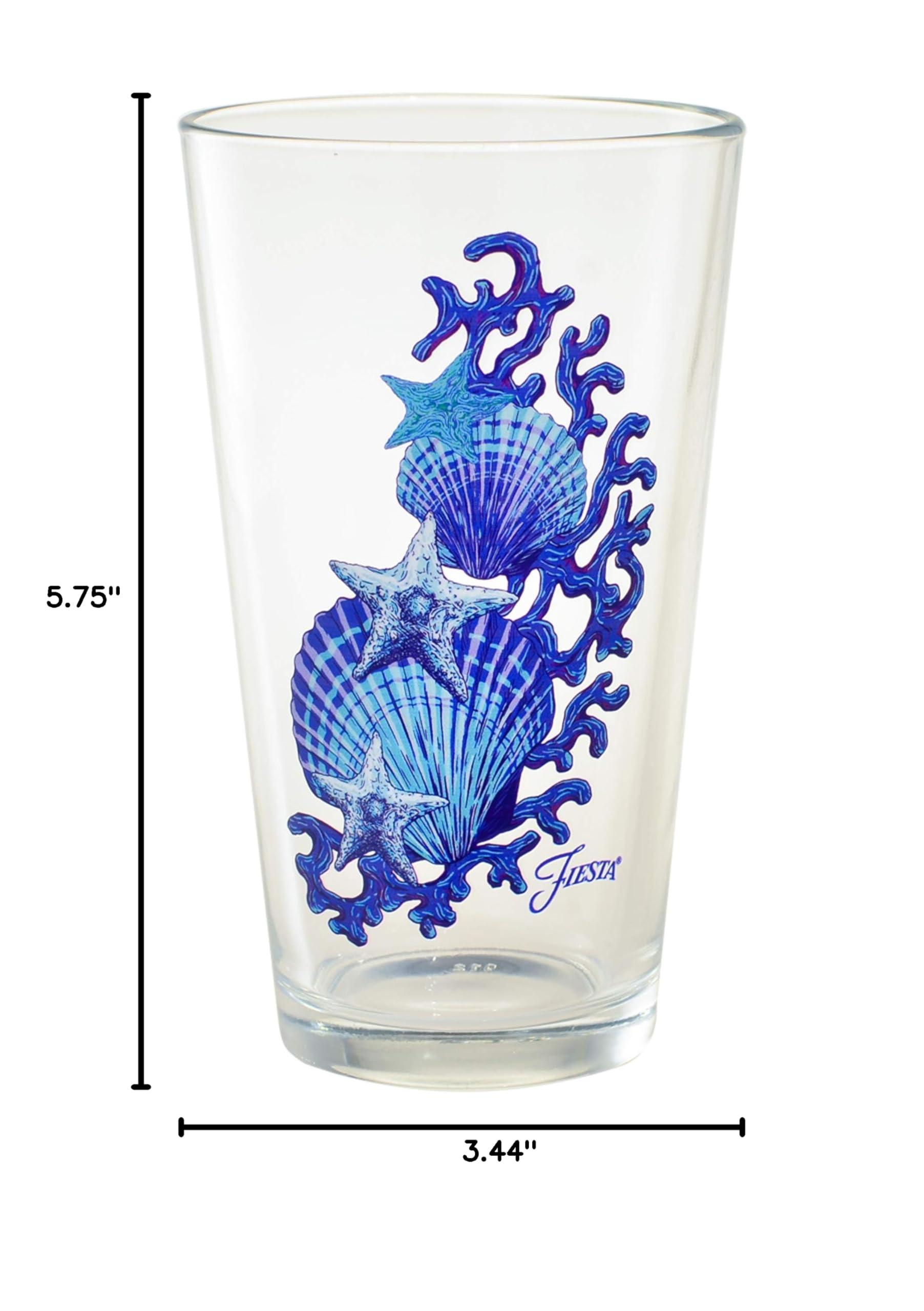 Officially Licensed Fiesta Coastal Shells 16-Ounce Tapered Cooler Glasses (Set of 4) - Clear Drinking Glasses for Cocktails, Iced Tea & Summer Beverages - Perfect for Beach Parties, BBQs & Outdoor Entertaining