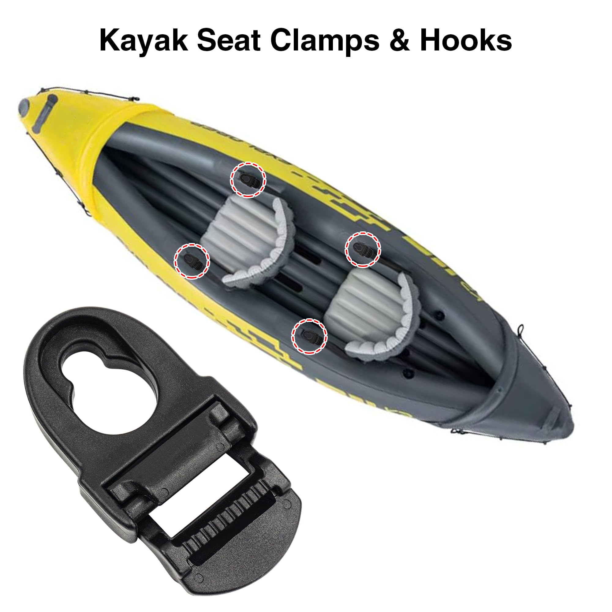4 Sets Kayak Seat Clips and Hooks - Replacement Parts for Lifetime Emotion Kayaks | Durable Black Kayak Accessories for Fishing & Recreational Paddling