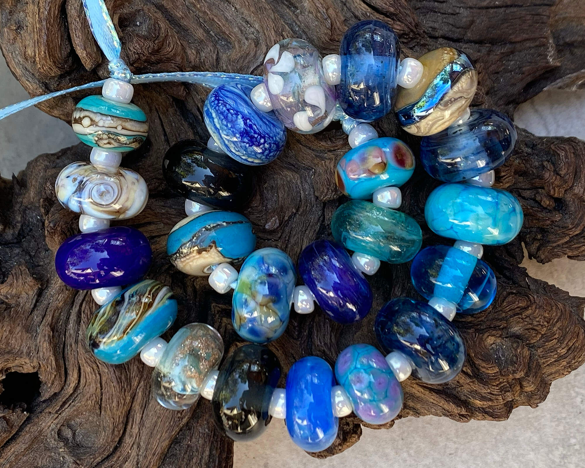 22 Blue Orphan Lampwork Bead Set SRA - Handmade Glass Beads for Jewelry Making, DIY Crafts & Scrapbooking - Perfect for Necklaces, Bracelets & Home Decor