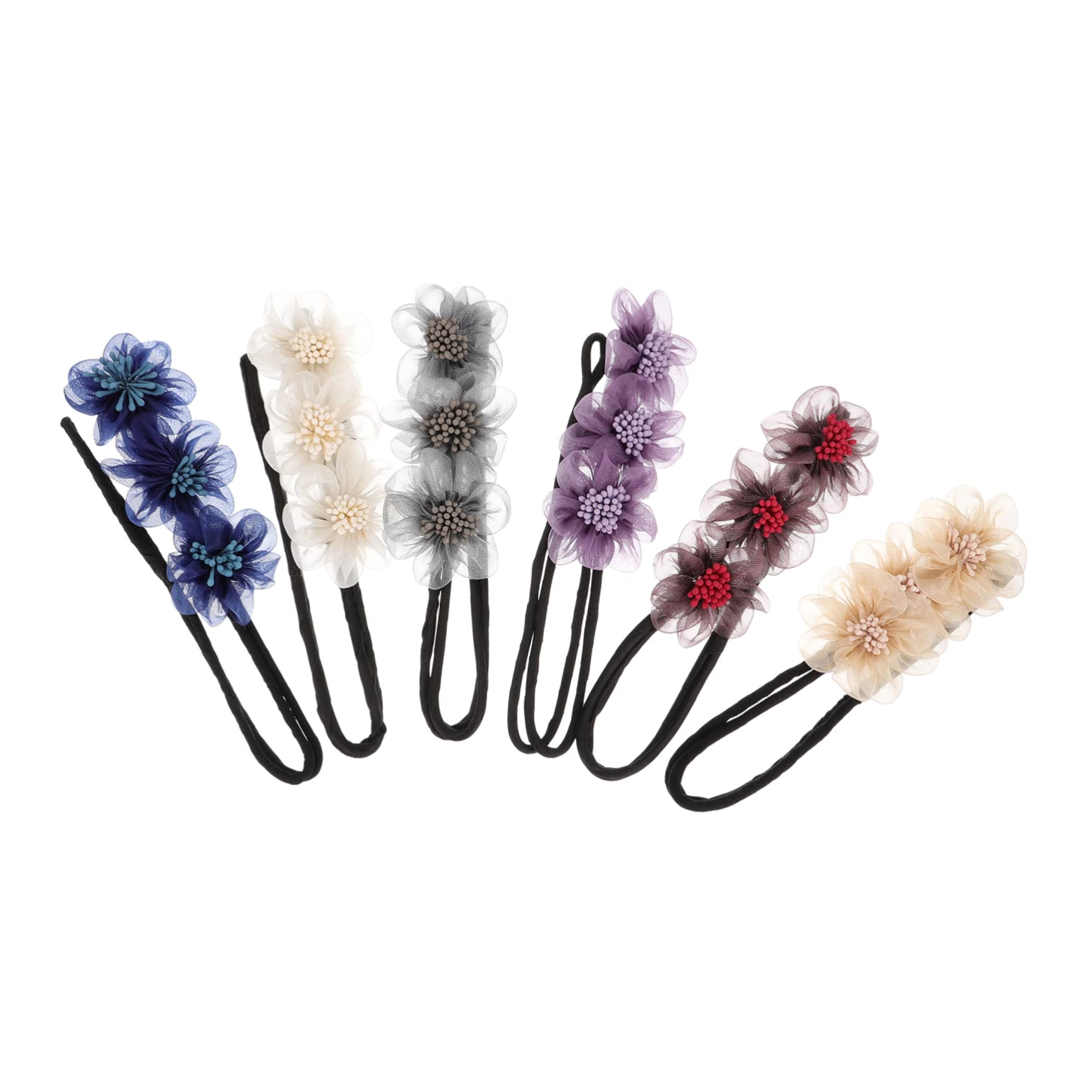 Minkissy 6pcs Black Hair Ties for Braids, Ponytails & Buns - Hair Donut Bun Maker, Ponytail Holders & Flower Hair Accessories for Women & Girls | Perfect for School, Work, Parties & Everyday Styling