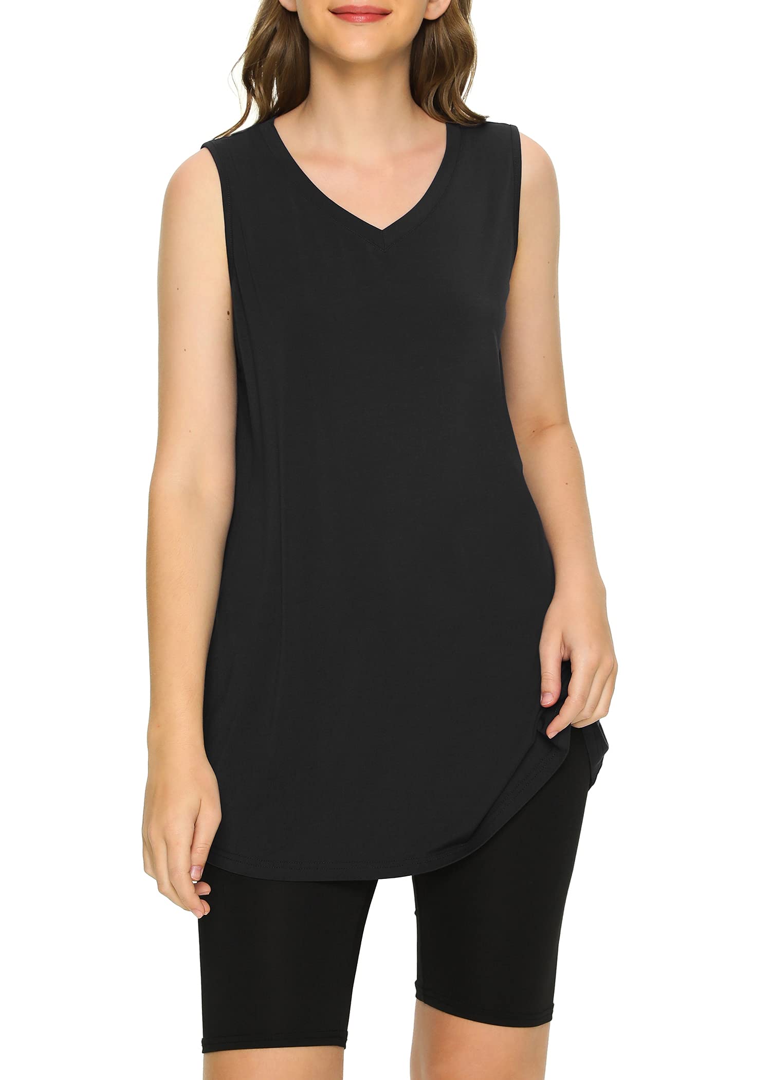 Women's Bamboo Viscose Sleeveless Tunic Top - Soft Flowy Pajama Tank for Sleep & Lounge - Perfect for Yoga, Travel & Summer Comfort
