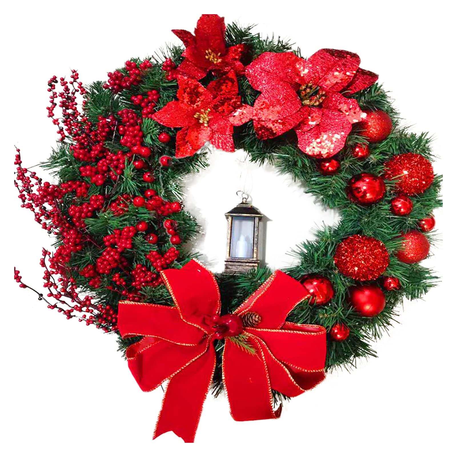 Ochine Elegant Red Christmas Wreath with LED Candle Light - Artificial Holiday Decor for Front Door, Window, Wall - Perfect for Christmas Tree, Garland, and Festive Home Decoration | Indoor/Outdoor Use
