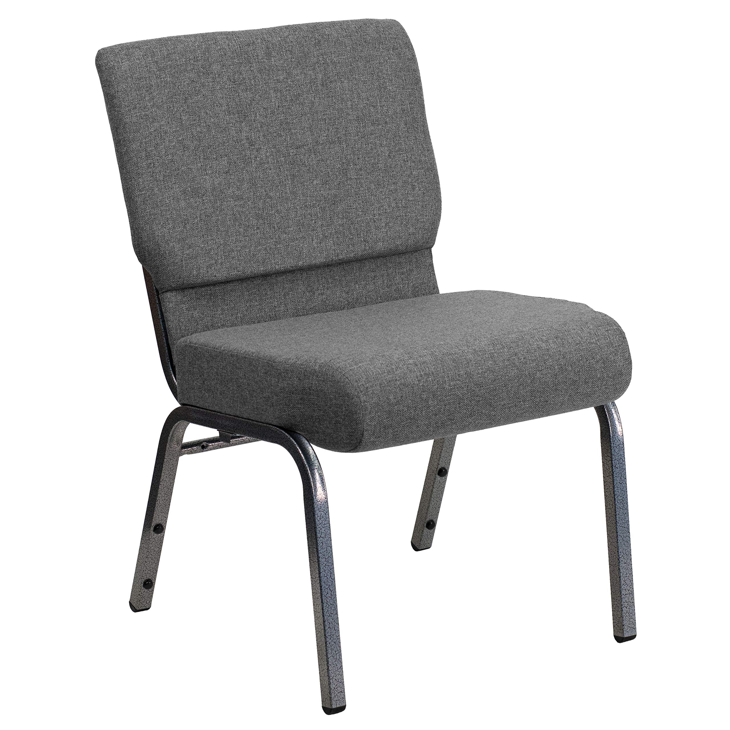 EMMA & OLIVER 21-Inch Wide Stackable Church Chairs - Gray Fabric with Silver Vein Metal Frame | Perfect for Weddings, Events & Banquets