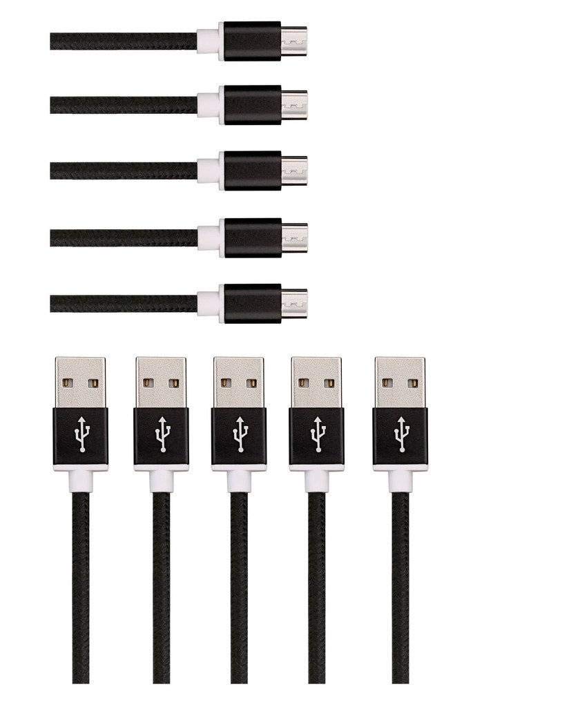 Premium 5-Pack Black Micro USB Fast Charging Cable 1.5m - Heavy Duty Nylon Braided with Metal Connector for Cubot Echo/Manito/Max/S500/S550 Pro/X16S/Z100 Pro - Perfect for Home, Office & Travel Charging