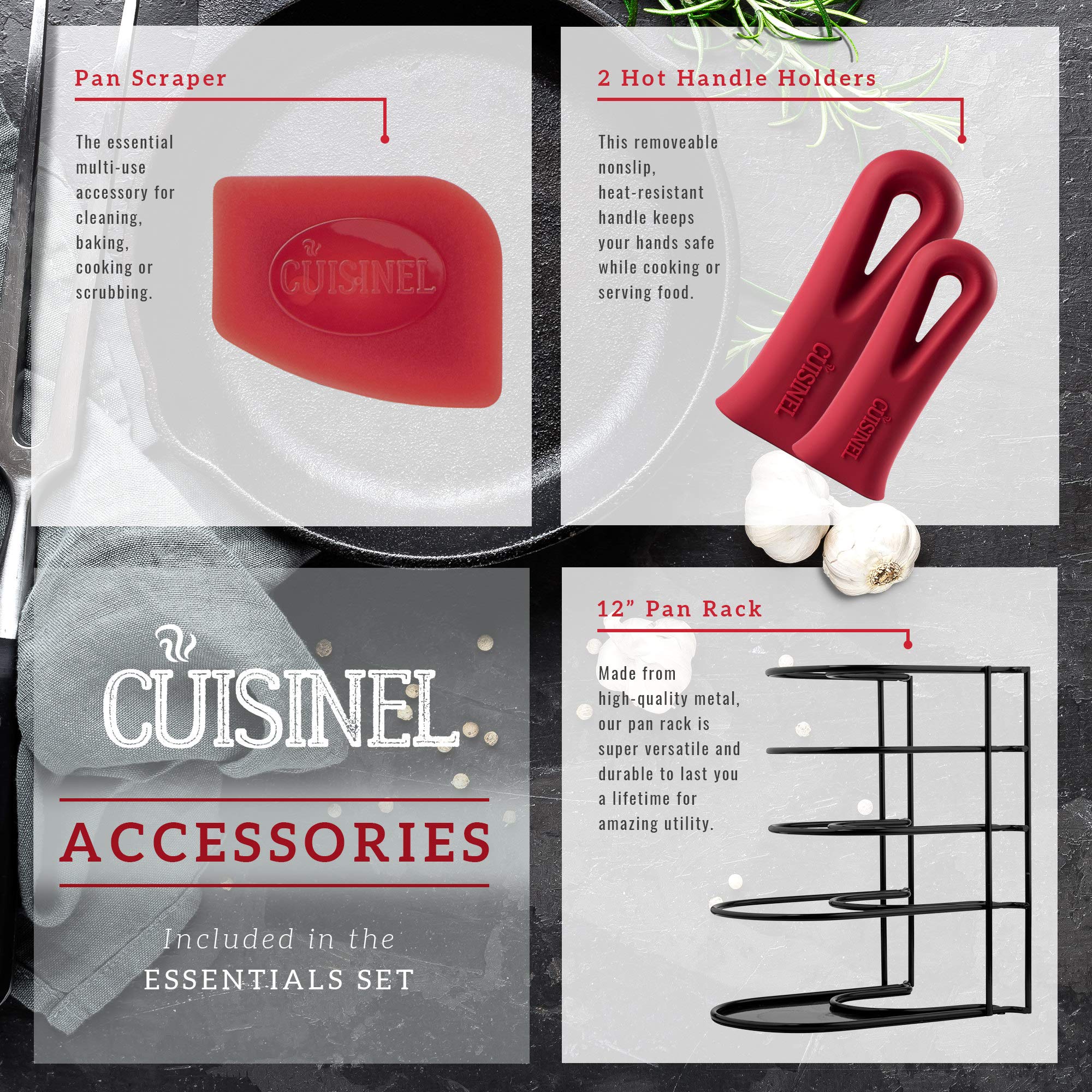 Cuisinel 9-Piece Cast Iron Cookware Set - Pre-Seasoned Skillets (10