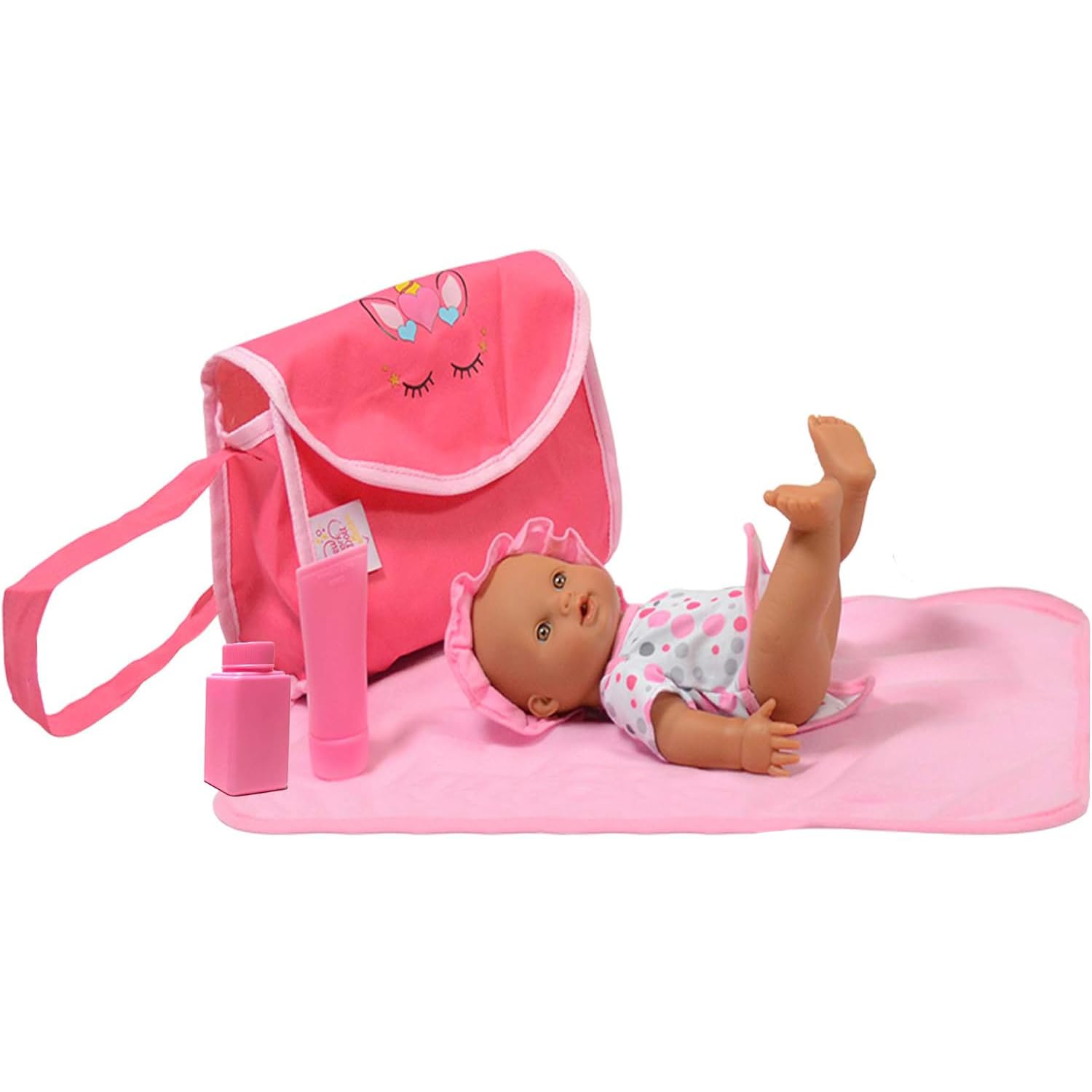 New York Doll Collection Unicorn Diaper Travel Bag with Baby Lotion, Powder & Changing Mat - Perfect for Doll Care, Travel & Playtime Adventures