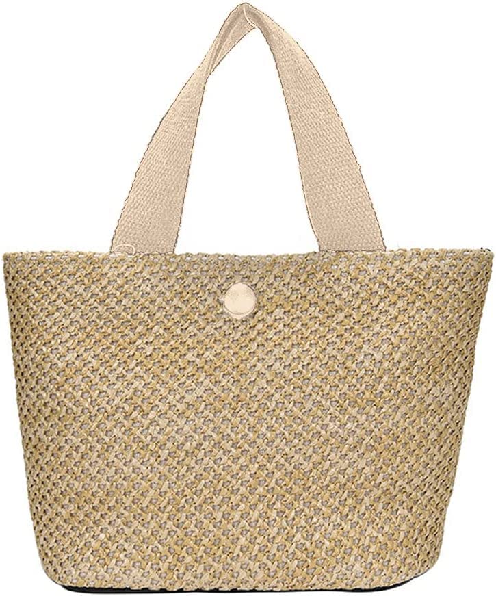 Women's Large Straw Beach Bag - Hand-Woven Wicker Tote with Top Handle - Summer Vacation, Pool Party & Travel Essential - Beige Boho Chic Beach Accessory