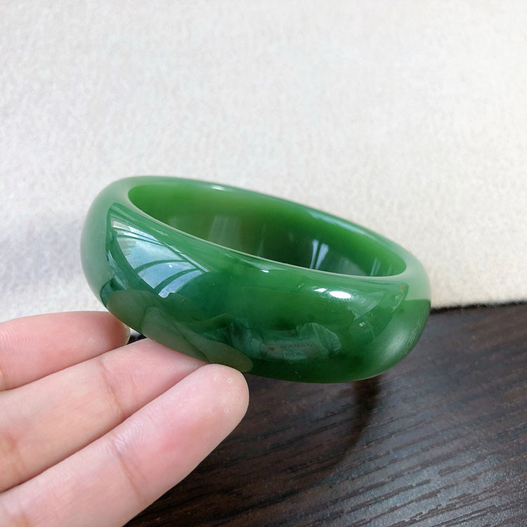 Natural Jade Bangle - Nephrite Jade Bracelet, 59.3mm Inner Diameter, Handcrafted Green Stone Jewelry for Women | Perfect for Meditation, Healing & Fashion Accessories
