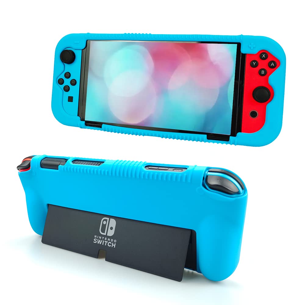 Premium Shock-Absorbent Silicone Case for Nintendo Switch OLED (2021 7-Inch Model) - Anti-Scratch Protective Cover with Ergonomic Grip - Compatible with Switch OLED Console (Blue) - Perfect for Gaming, Travel & Daily Protection