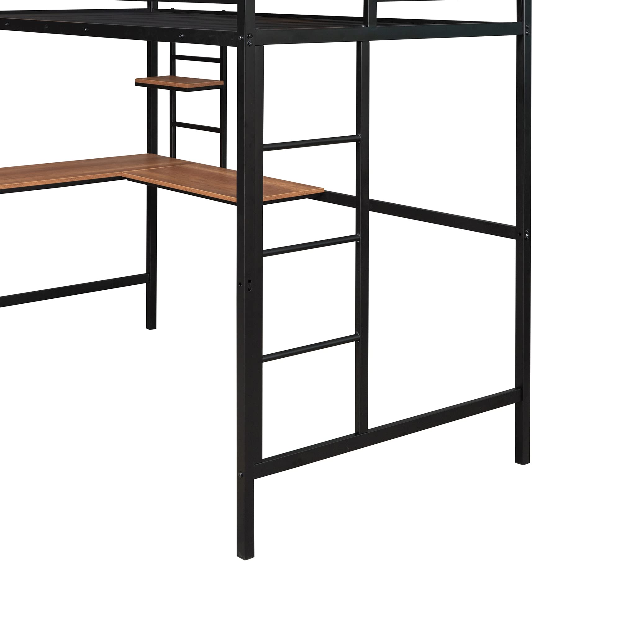 **Metal Loft Bed Frame with Desk & Storage - Twin Size Space-Saving Bed for Kids, Teens & Adults - Sturdy Guardrail & Ladder Included - No Box Spring Needed (Black) - Perfect for Small Rooms, Dorms & Apartments**
