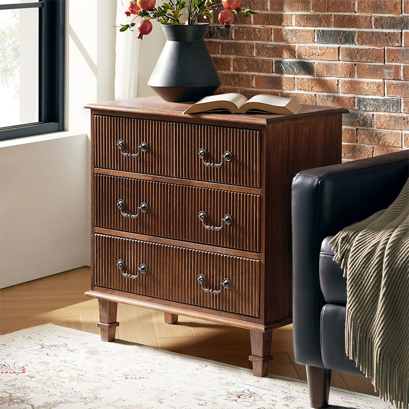 Rustic 3-Drawer Nightstand with USB Charging Station - Solid Wood Bedside Table for Bedroom, Living Room & Guest Room | Galatea Optional Types