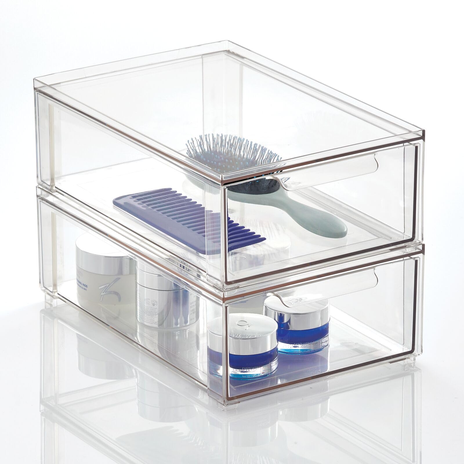 mDesign Clear Plastic Stackable Bathroom Storage Organizer Bins with Pull-Out Drawers - 8 Pack (8