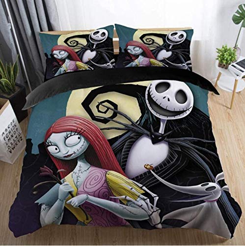 Vankie Nightmare Before Christmas Jack and Sally Rose Duvet Cover Set - 3 Piece Twin Size Microfiber Bedding Set for Kids & Adults - Perfect for Halloween, Christmas, and Themed Bedroom Decor