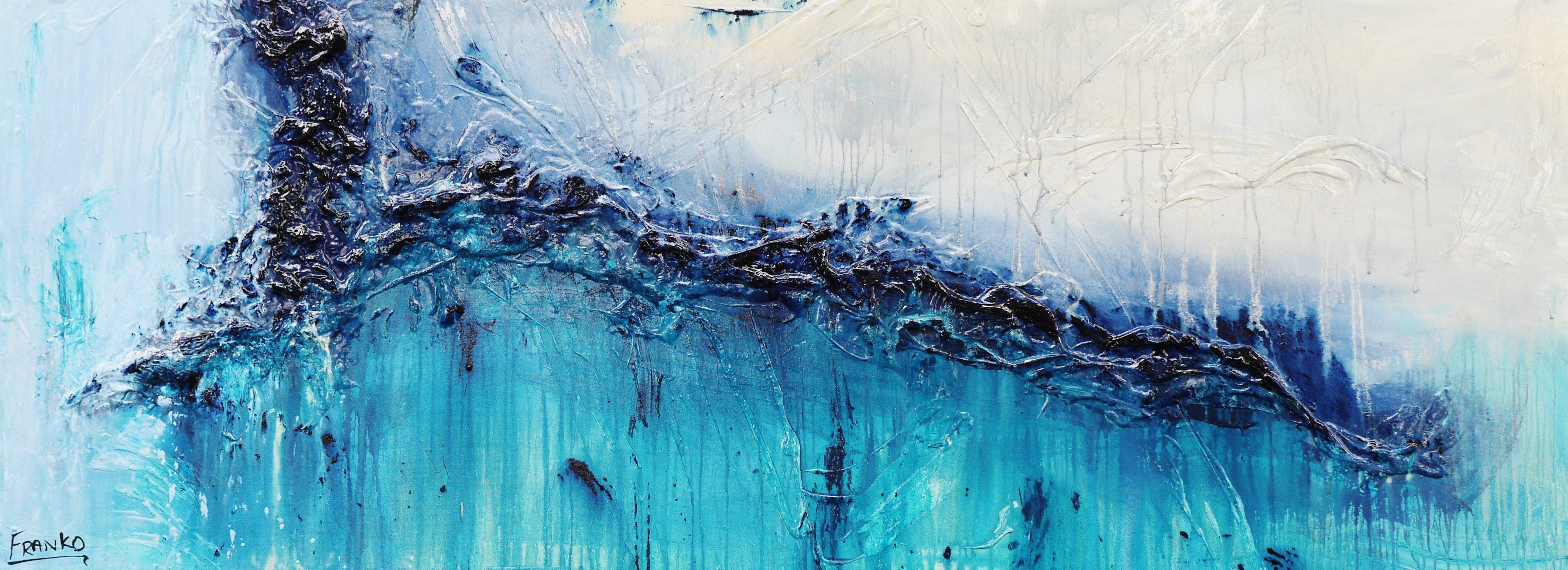 Nature's Best 160cm x 60cm Blue Abstract Canvas Wall Art - Modern Home Decor for Living Room, Bedroom & Office