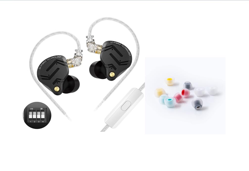KZ ZS12 Pro X Tunable Version In-Ear Monitor IEM Headphones with KBear 07 Ear Tips - Premium Sound for Audiophiles, Musicians & Gamers - Perfect for Studio Recording, Live Performances & Gaming Sessions