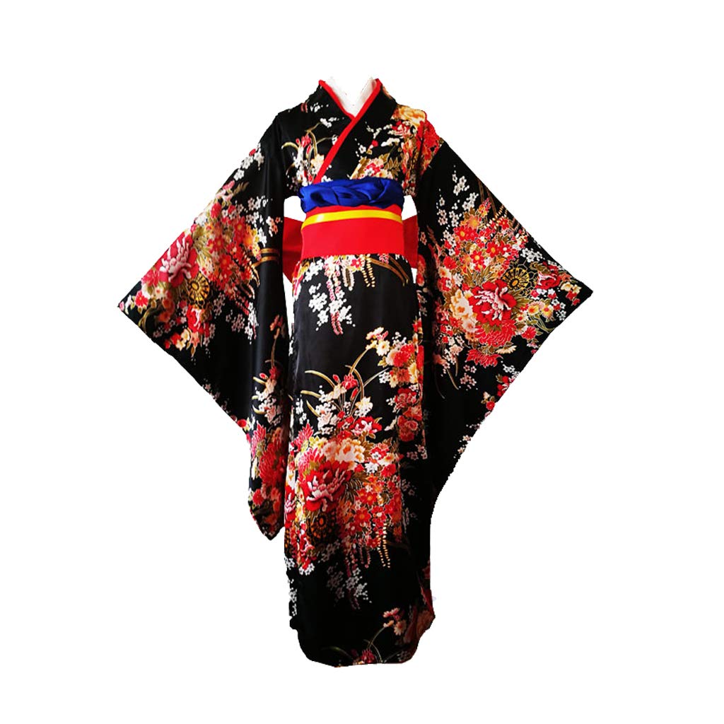 Japanese Cherry Black Kimono Anime Cosplay Costume - Shanghai Story Lolita Dress for Halloween, Cosplay Events & Themed Parties