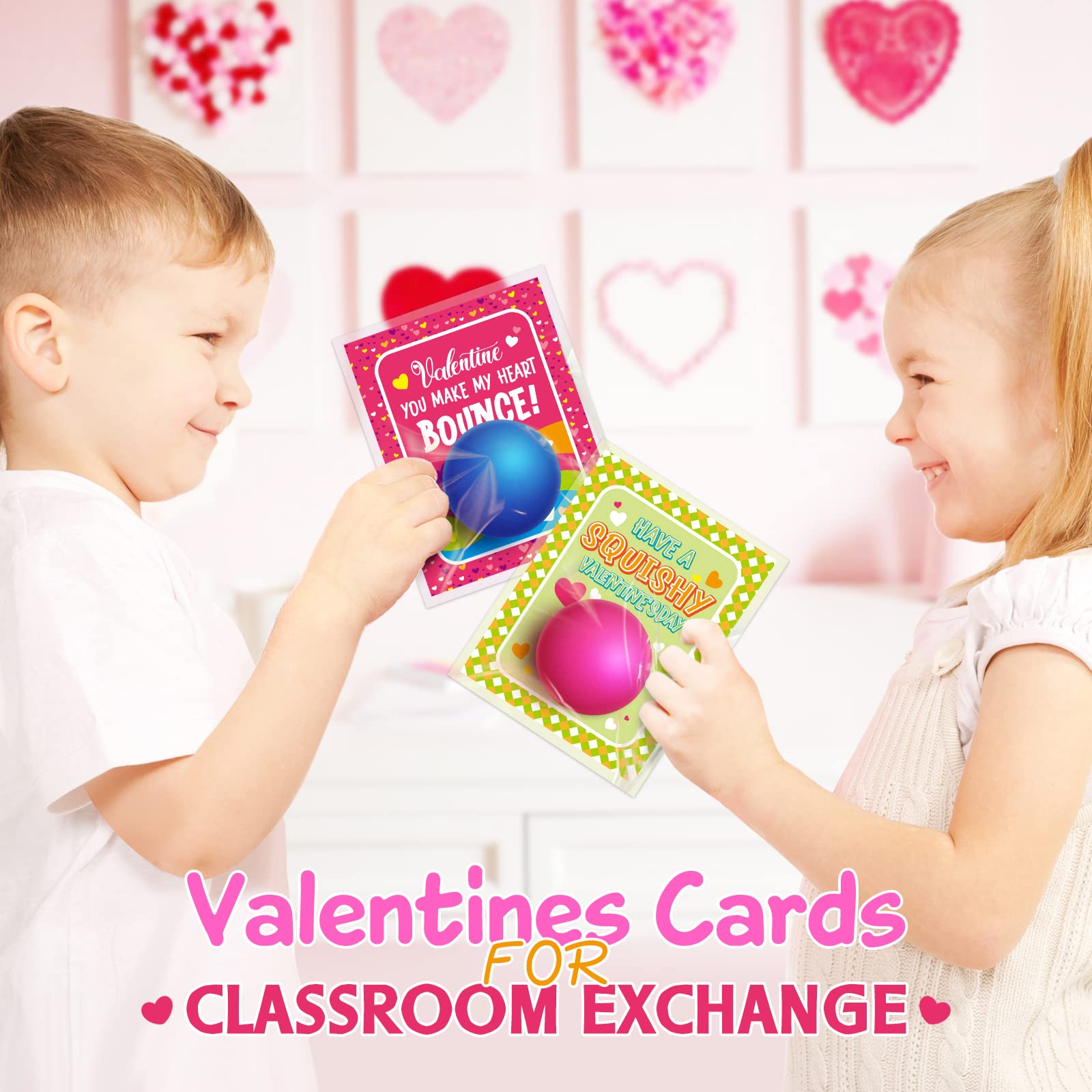 28 Pack Valentine's Day Cards for Kids with Stretchy Ball Set - Sensory Squeeze Fidget Toys for Classroom Exchange, Party Favors & Stress Relief (Great for Valentine's Gifts, School Activities & Anxiety Relief)