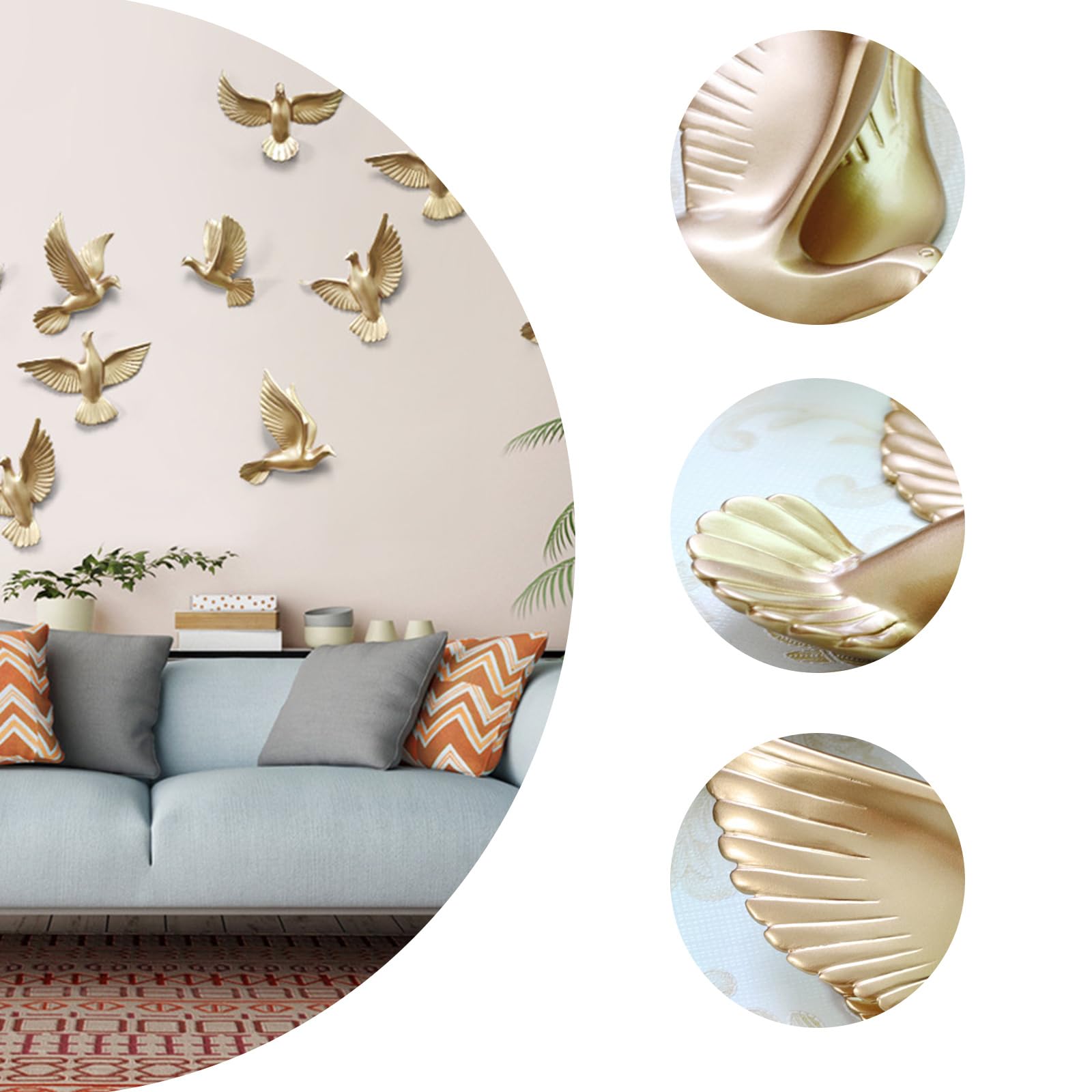 3D Floating Bird Wall Sculpture - Set of 6 White Resin Flying Birds Wall Art Decor for Home, Bedroom, Office & Garden - Perfect for Modern Interior Design & Nature-Inspired Spaces