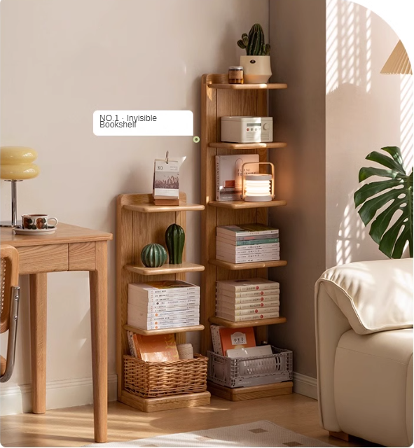 Solid Oak Wood Modern Multi-Layer Bookshelf - Stylish Home Office & Living Room Storage Shelf for Books & Decor