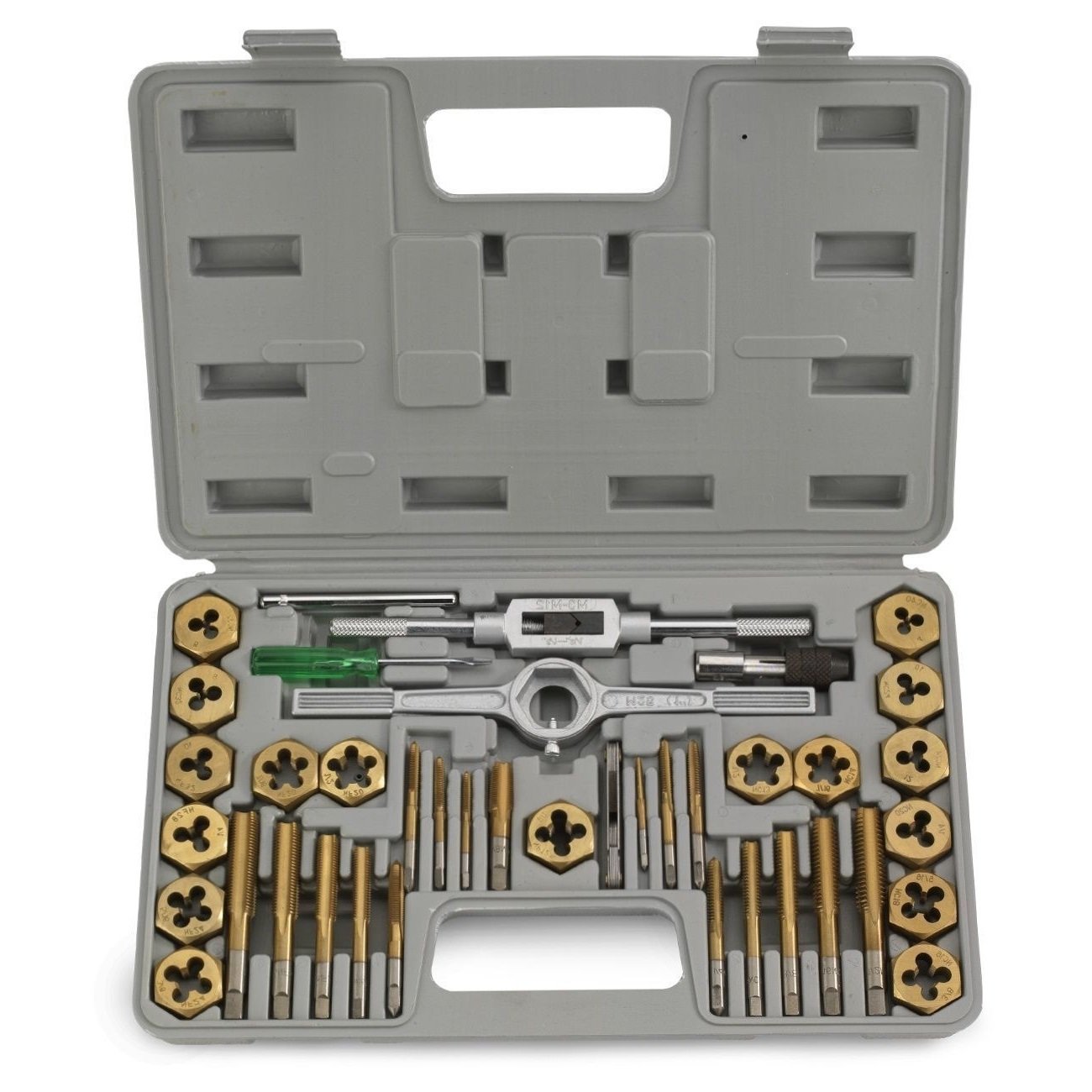 40-Piece Heavy Duty Titanium Coated Metric Tap and Die Set - Durable Thread Cutting Tools for Metalworking, Automotive, and DIY Projects