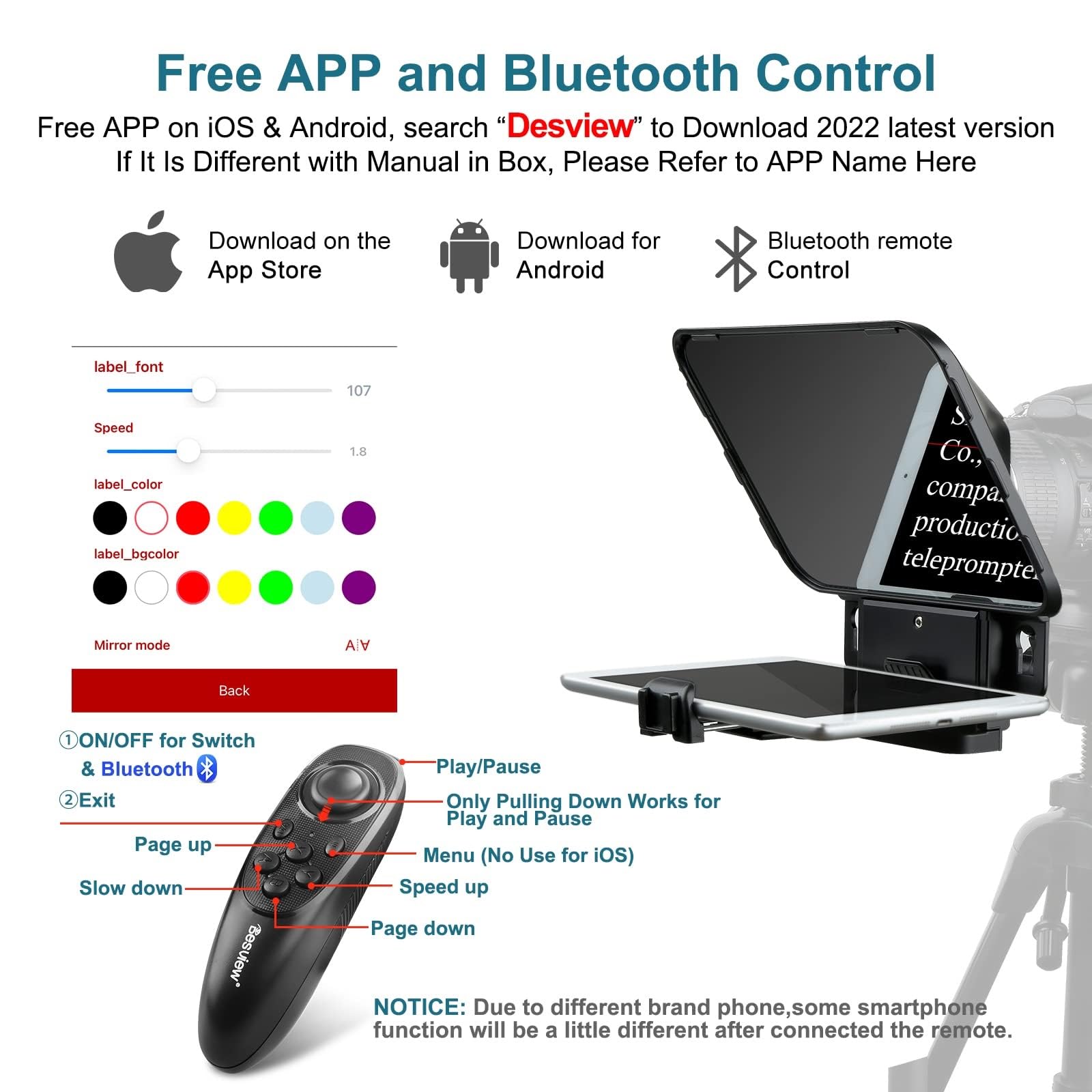 Desview T3 Portable Teleprompter for iPad, Tablet & iPhone (Up to 11 Inch) - HD 70/30 Beam Splitter Glass with Remote Control for DSLR Camera & Smartphone Video Recording (Includes 9 Lens Adapter Rings) - Perfect for YouTube Videos, Live Streaming & Professional Presentations