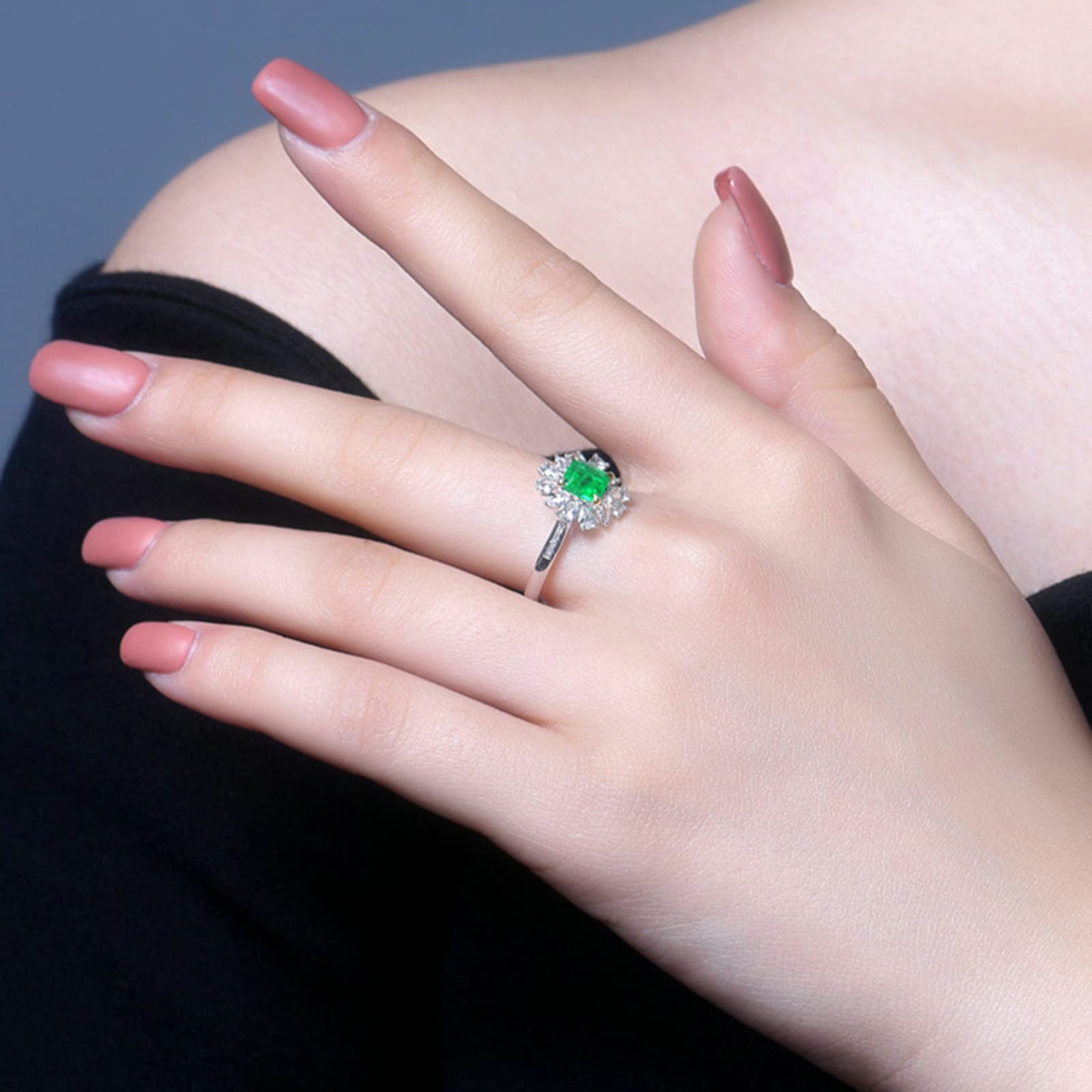 18K White Gold & 925 Sterling Silver Women's Rings - Emerald Moissanite/Zirconia Wedding & Engagement Rings for Women - Perfect for Proposals, Anniversaries, and Special Occasions