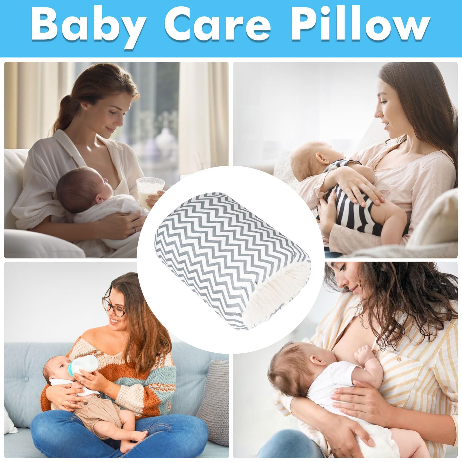 Soft Cotton Nursing Arm Pillow for Newborns - Portable & Washable - Perfect for Breastfeeding Support at Home or Travel (Grey Stripes)