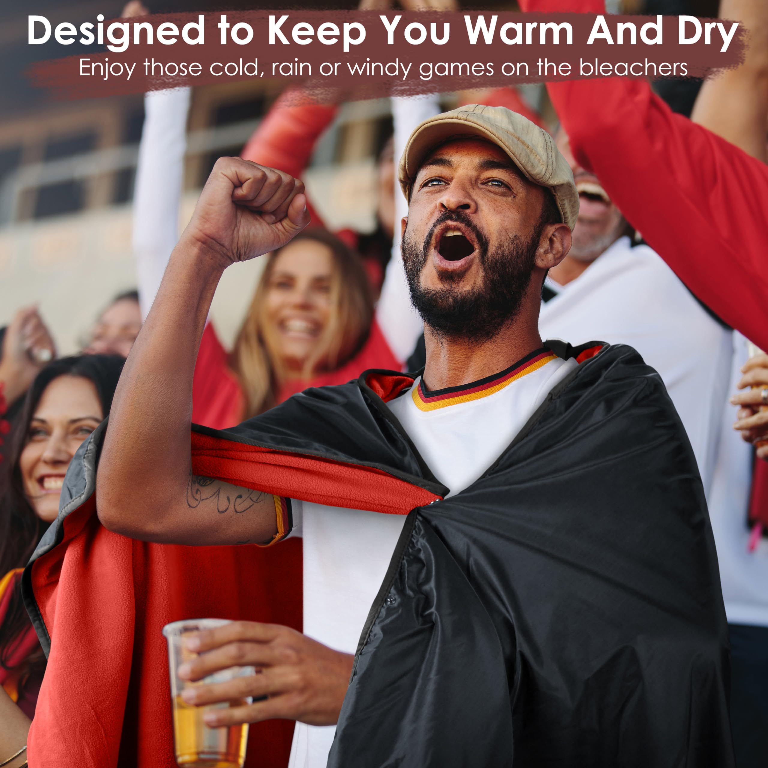 **Waterproof Stadium Blanket - Windproof Wearable Poncho for Football, Sports & Outdoor Events | Portable & Durable Camping Blanket for Tailgating, Picnics & Beach Use**