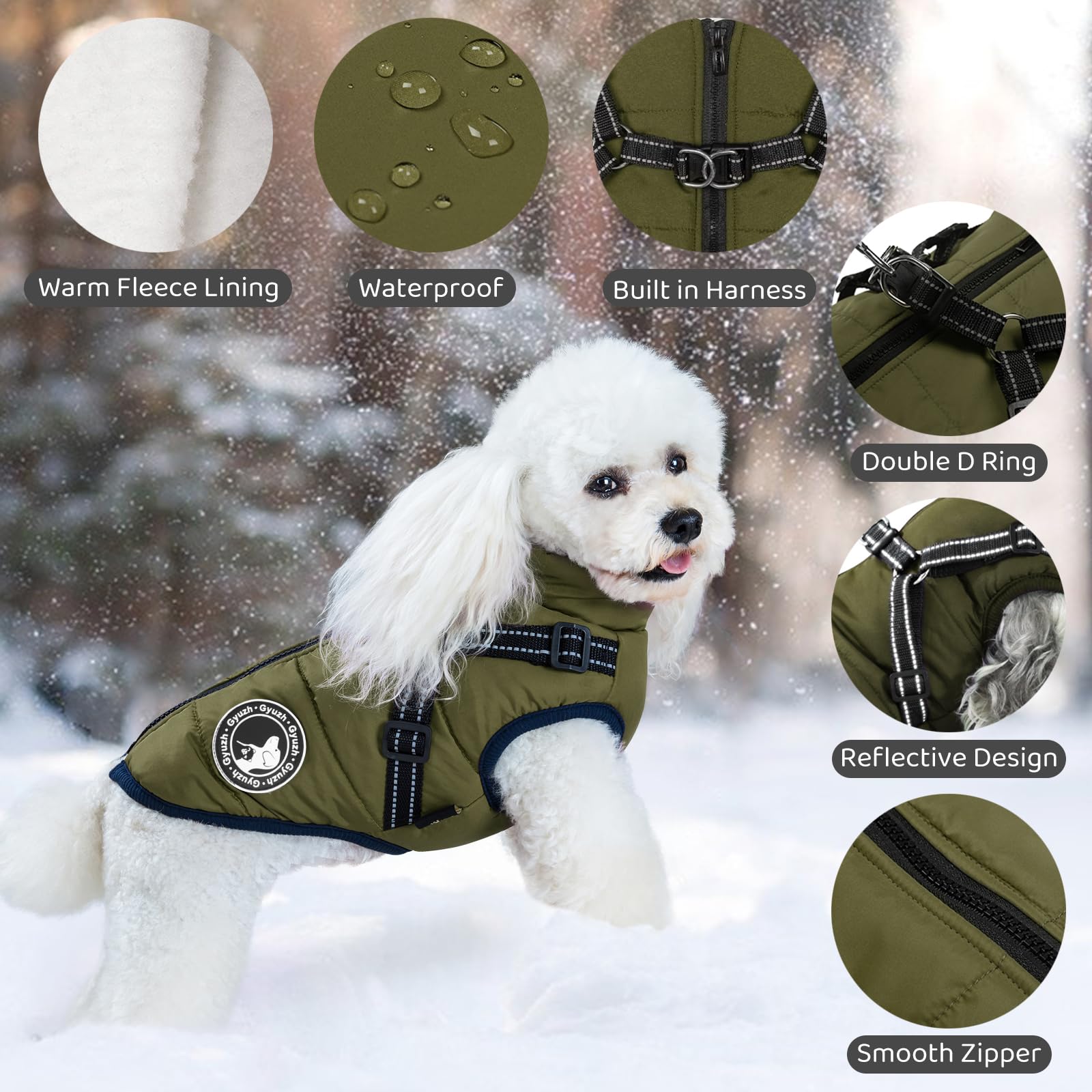 Waterproof Fleece Dog Coat with Reflective Harness - Winter Jacket for Small, Medium & Large Dogs | Warm Puppy Clothes for Outdoor Walks & Cold Weather Protection
