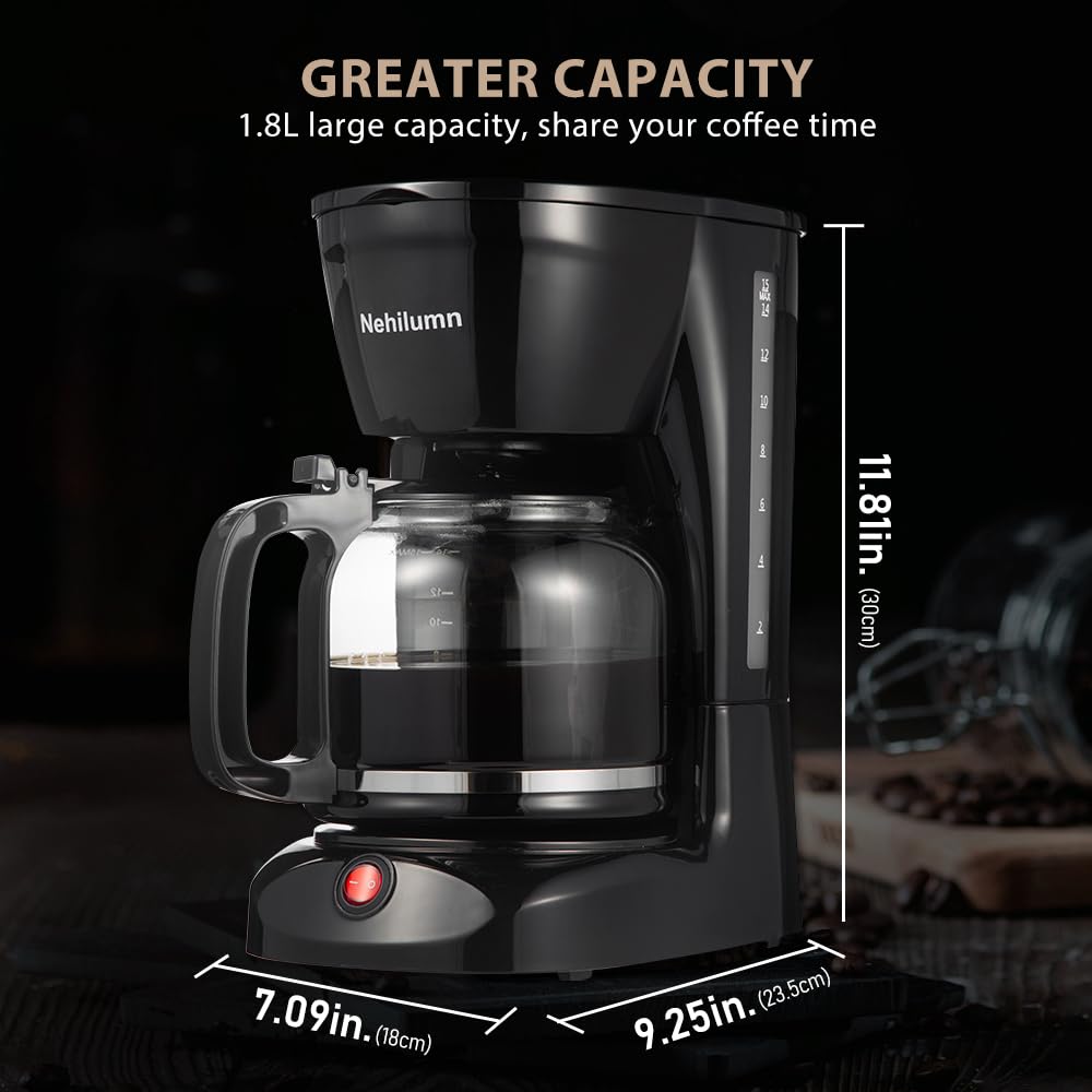 12 Cup Drip Coffee Maker with 1.8L Glass Carafe - Perfect for Home & Office