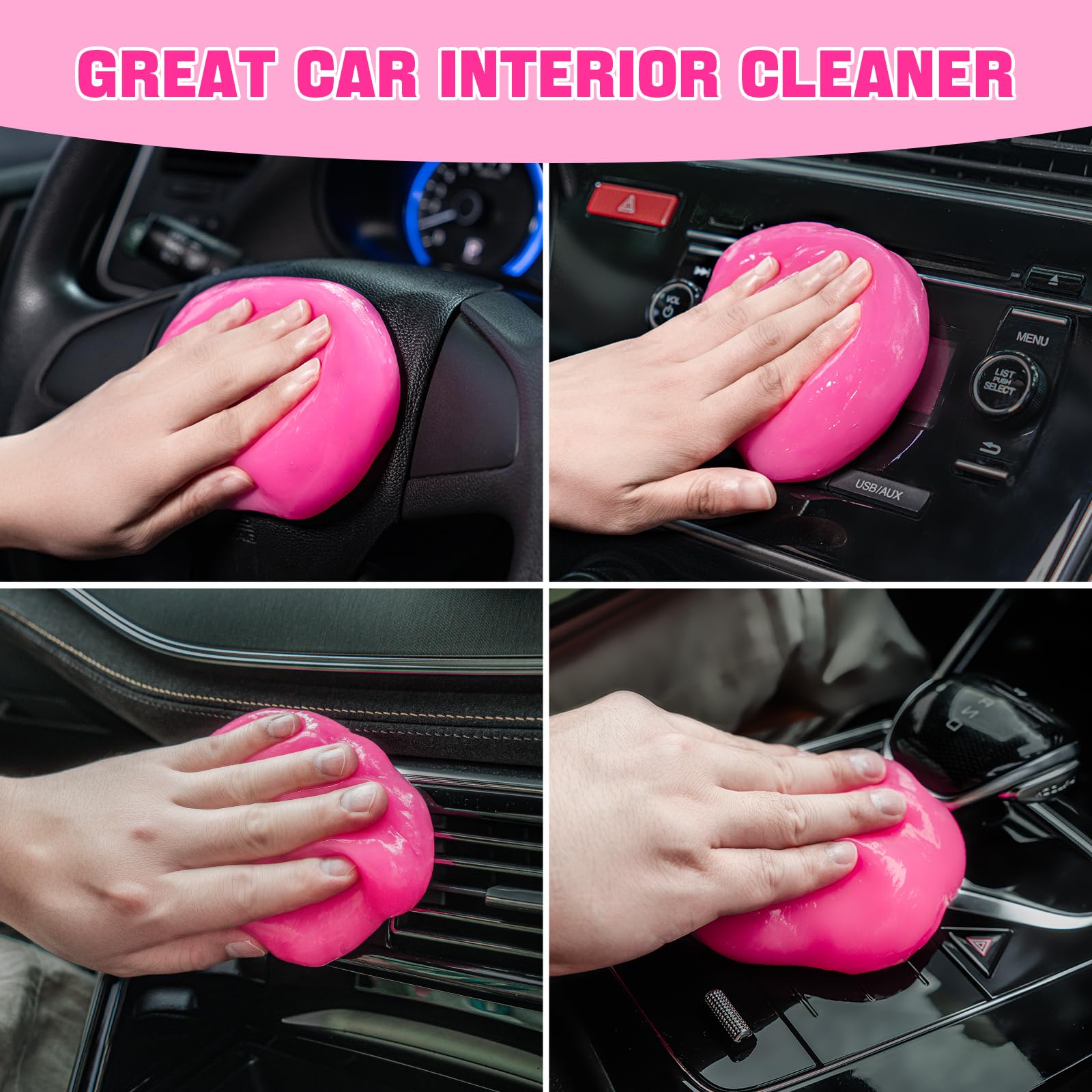 4 Pack Pink Car Cleaning Gel Putty - Universal Auto Detailing Slime for Air Vents, Dashboard & Keyboard | Car Interior Cleaning Kit for Women | Perfect for Car Detailing, Home & Office Cleaning